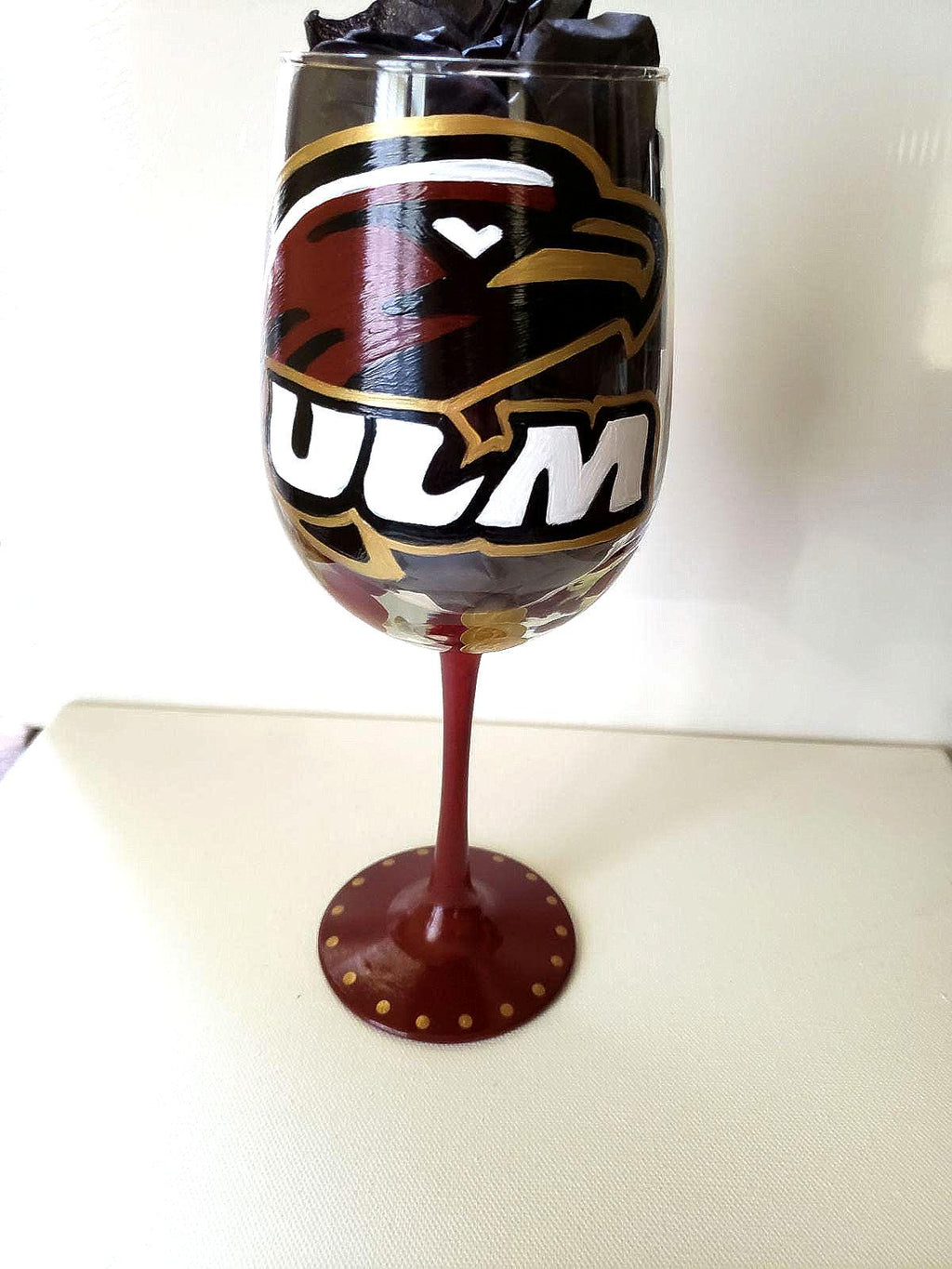Hand Painted Louisiana Monroe Warhawks Wine Glass