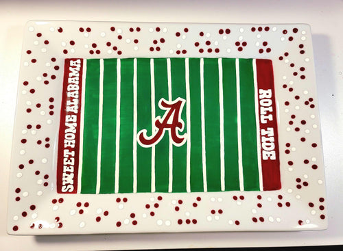 Alabama Crimson Tide Hand-Painted Football Field Platter