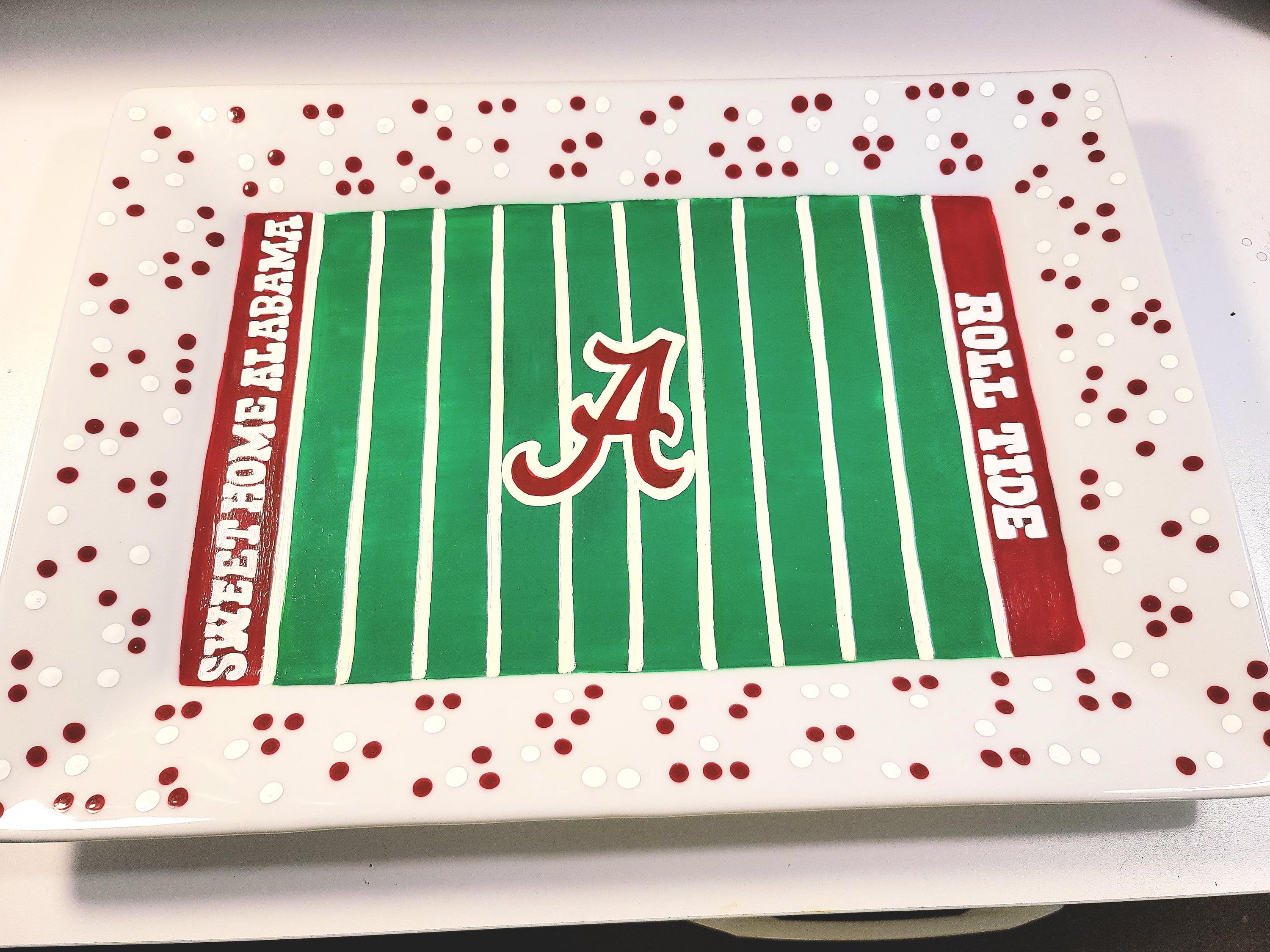Alabama Crimson Tide Hand-Painted Football Field Platter