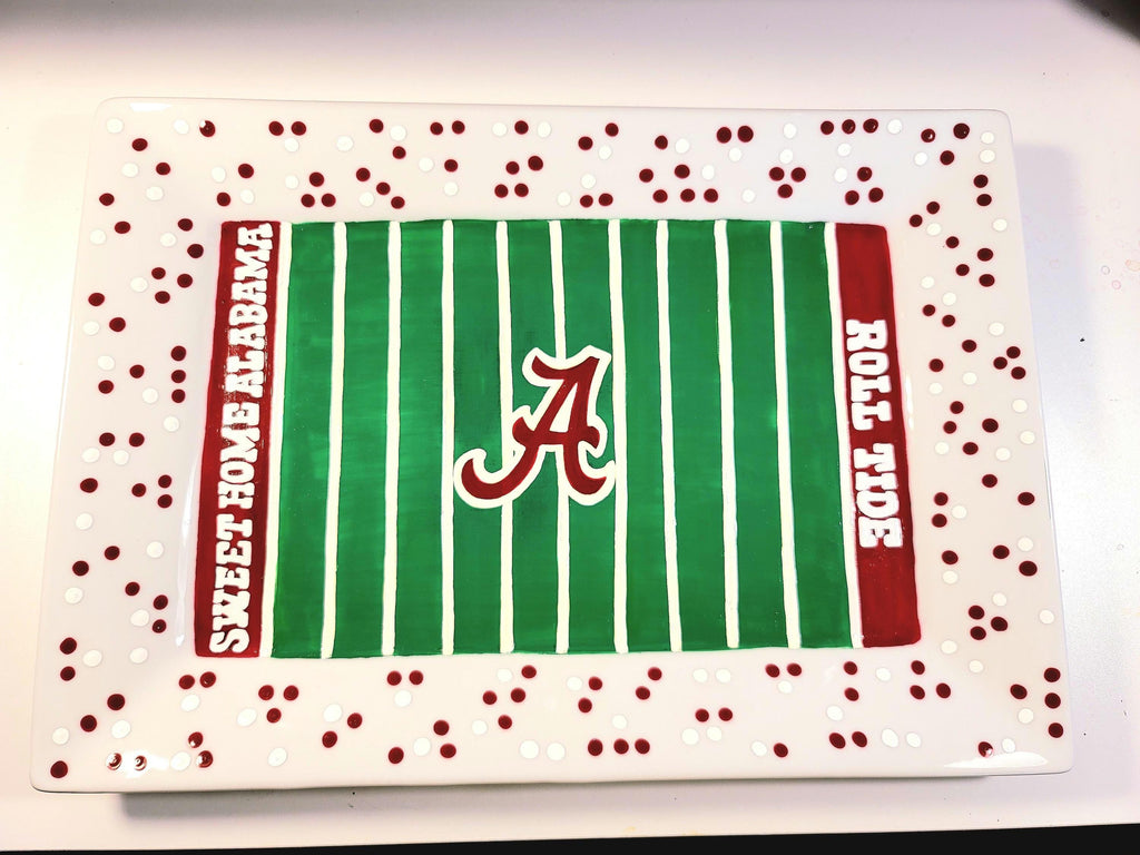 Alabama Crimson Tide Hand-Painted Football Field Platter