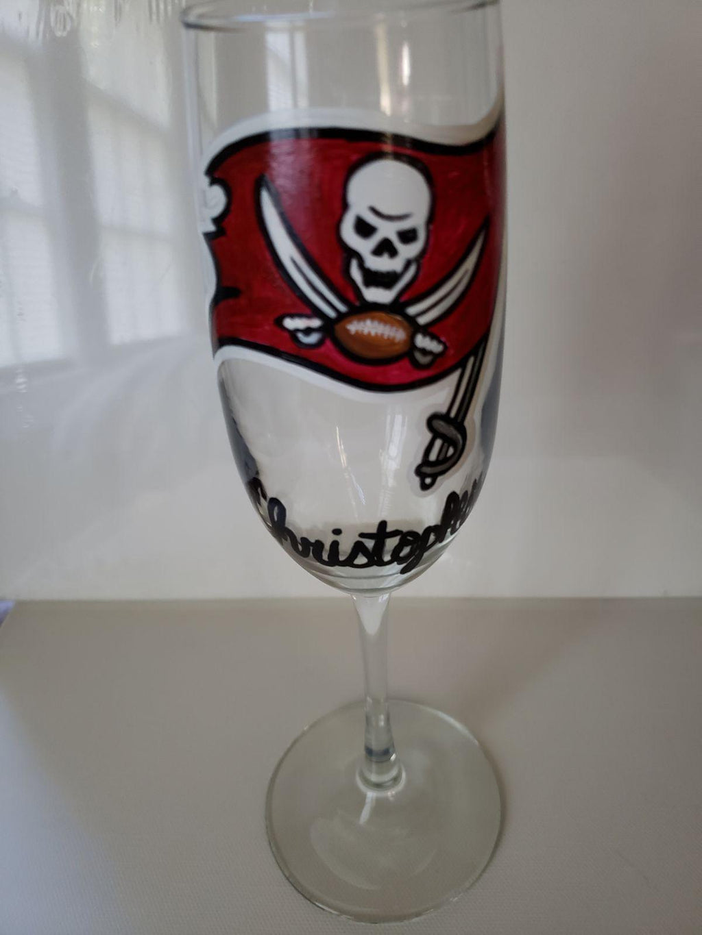 Hand Painted Tampa Bay Buccaneers Champagne Glass