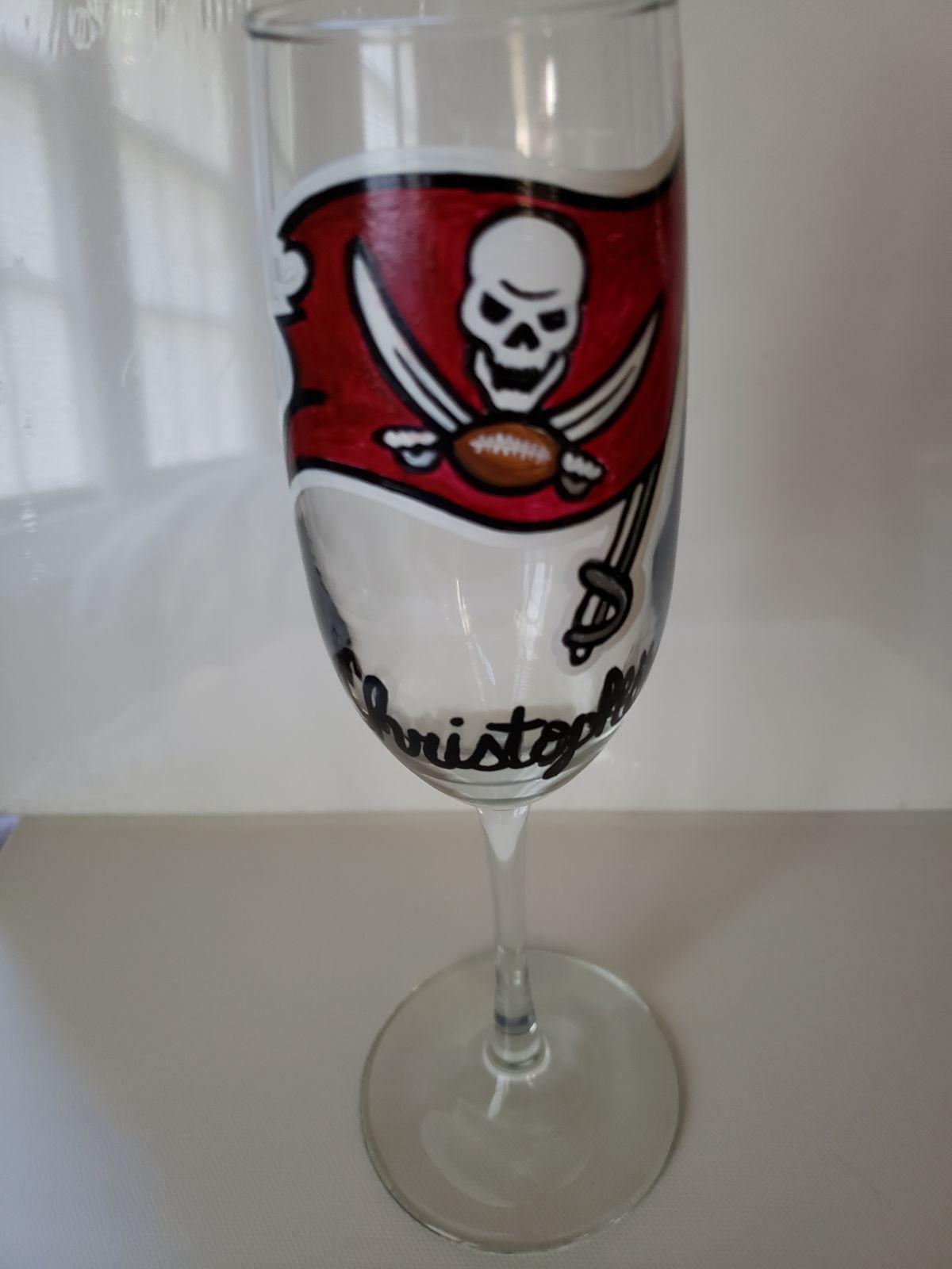 Hand Painted Tampa Bay Buccaneers Champagne Glass