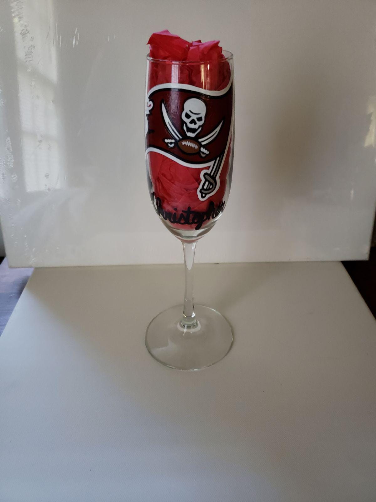 Hand Painted Tampa Bay Buccaneers Champagne Glass