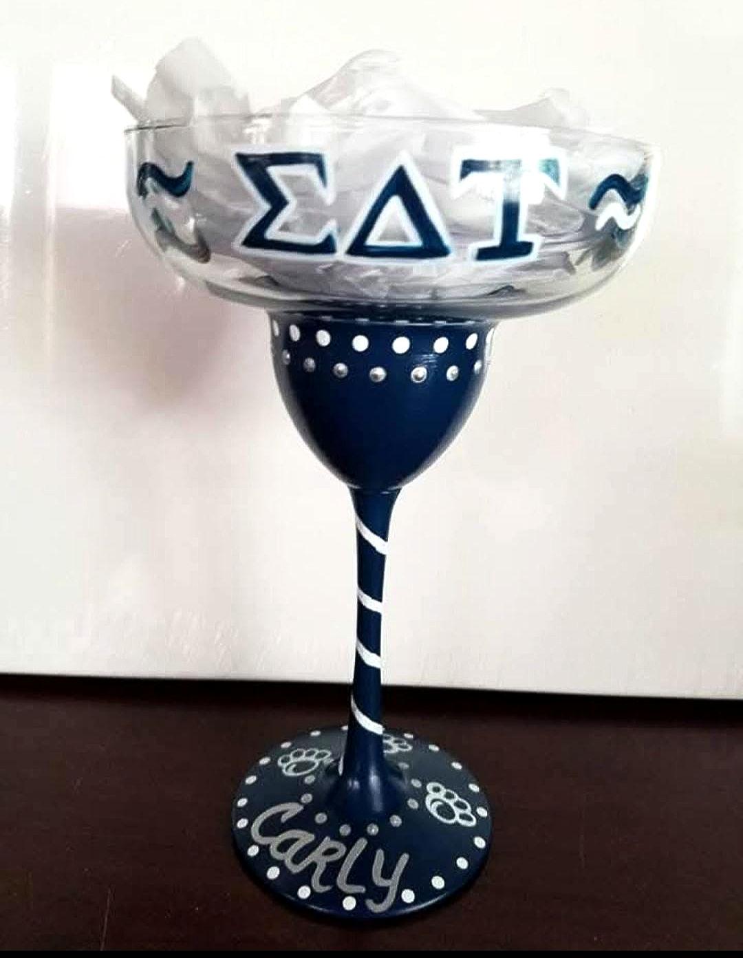Hand Painted Penn State Sorority Margarita Glass, Bling Glass