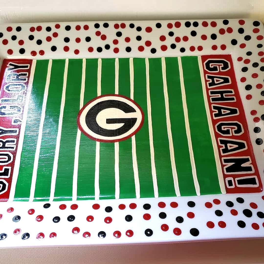 Hand-Painted Georgia Bulldogs Serving Platter, College Football Plate