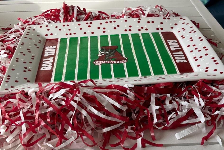 Alabama Crimson Tide Hand-Painted Ceramic Serving Platter (10x14)