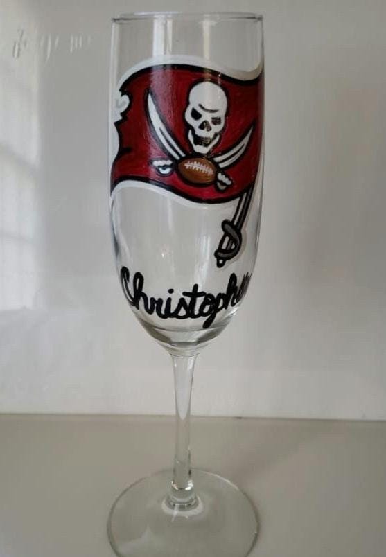Hand Painted Tampa Bay Buccaneers Champagne Glass