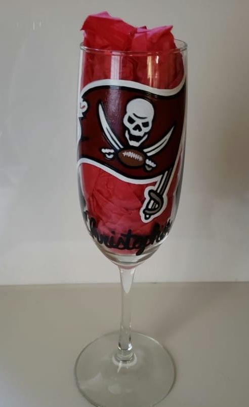 Hand Painted Tampa Bay Buccaneers Champagne Glass