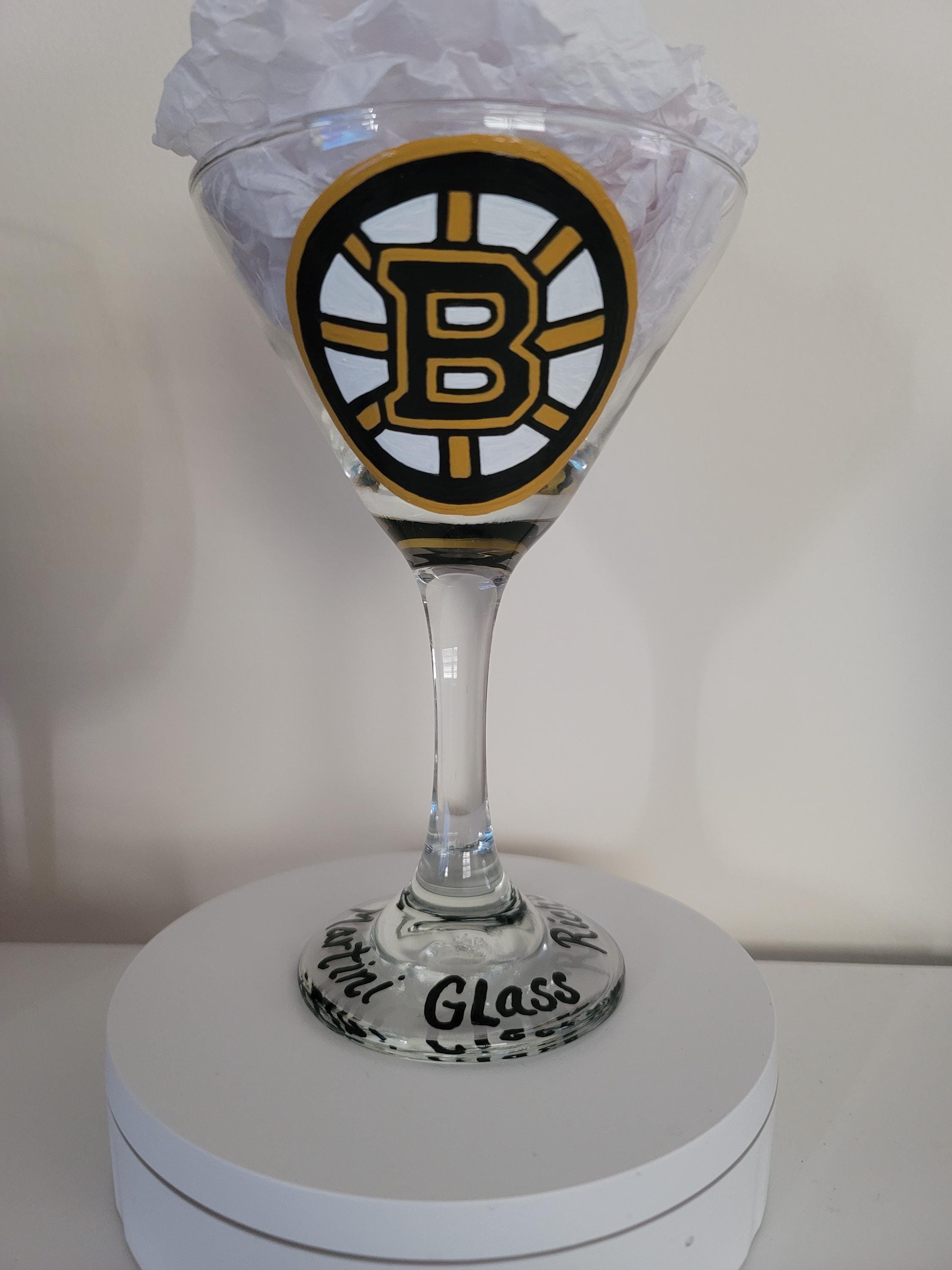 Hand Painted Boston Bruins Martini Glass