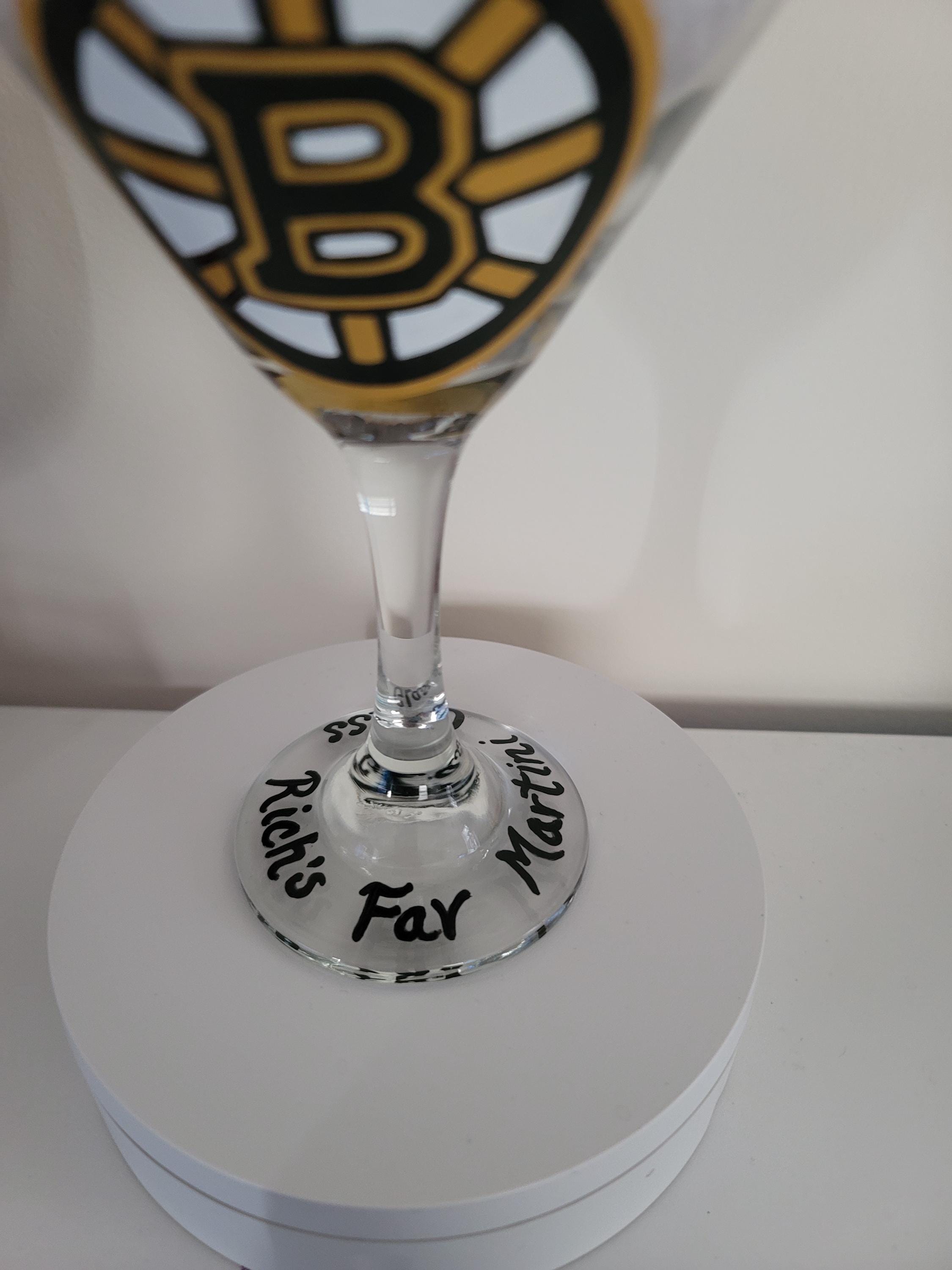 Hand Painted Boston Bruins Martini Glass