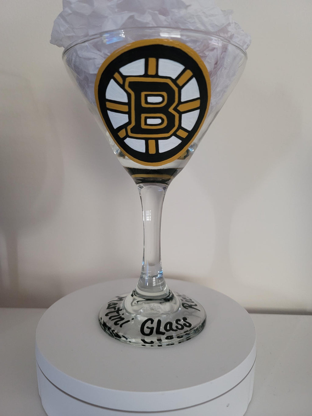 Hand Painted Boston Bruins Martini Glass