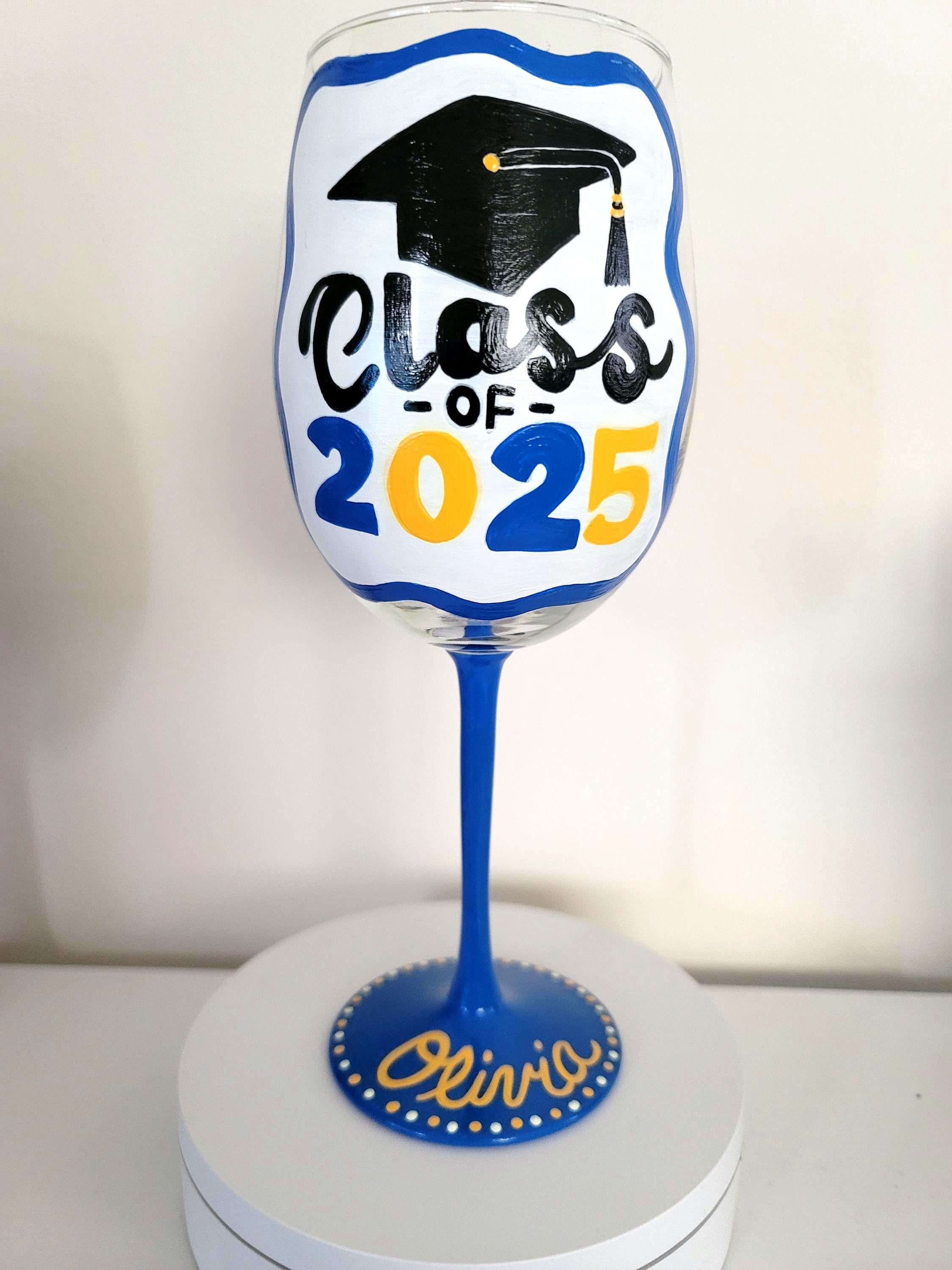 Hand Painted Graduation Wine Glass, Personalized College Grad Gift/Class of 2026