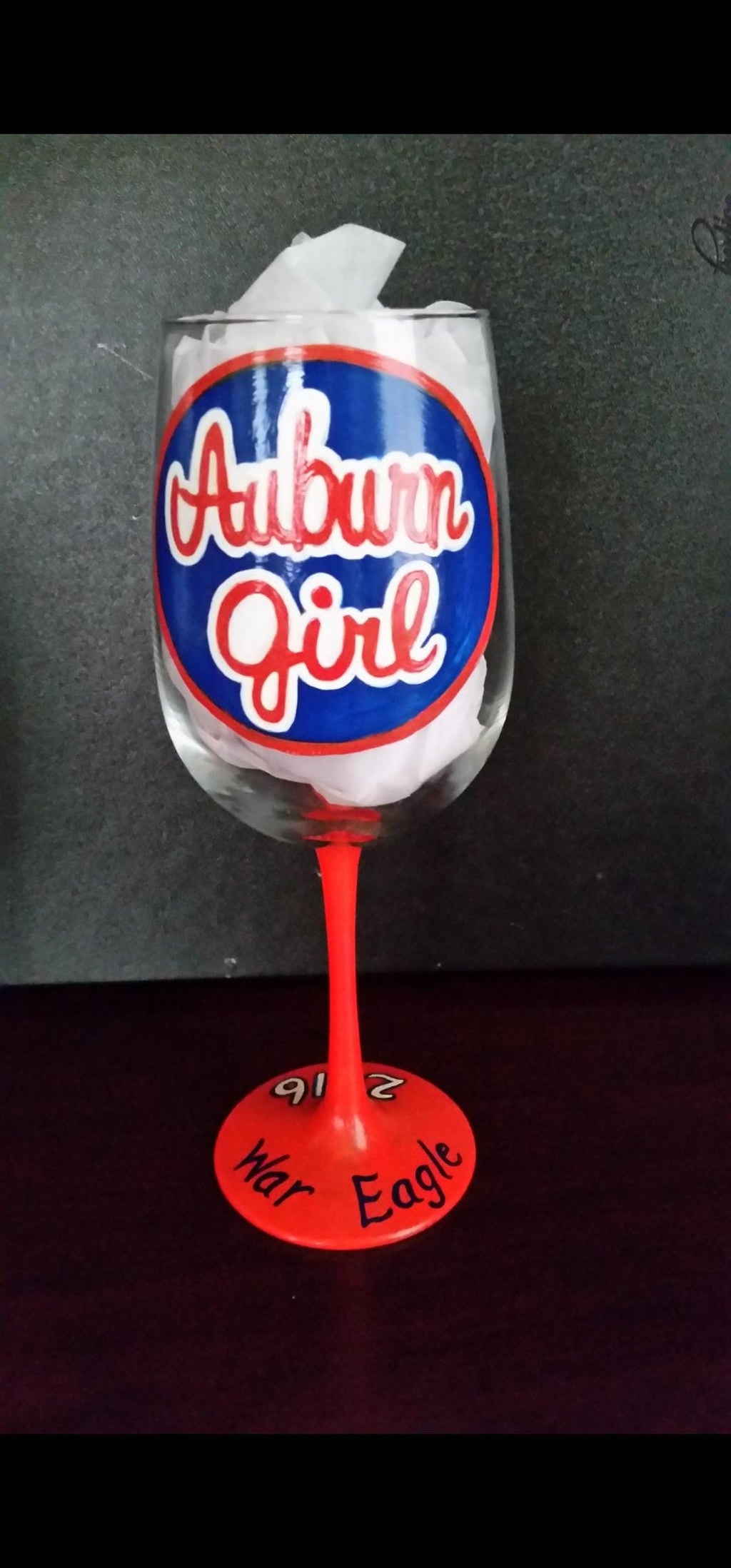 Hand Painted Aubie Wine Glass, College Graduation Gift
