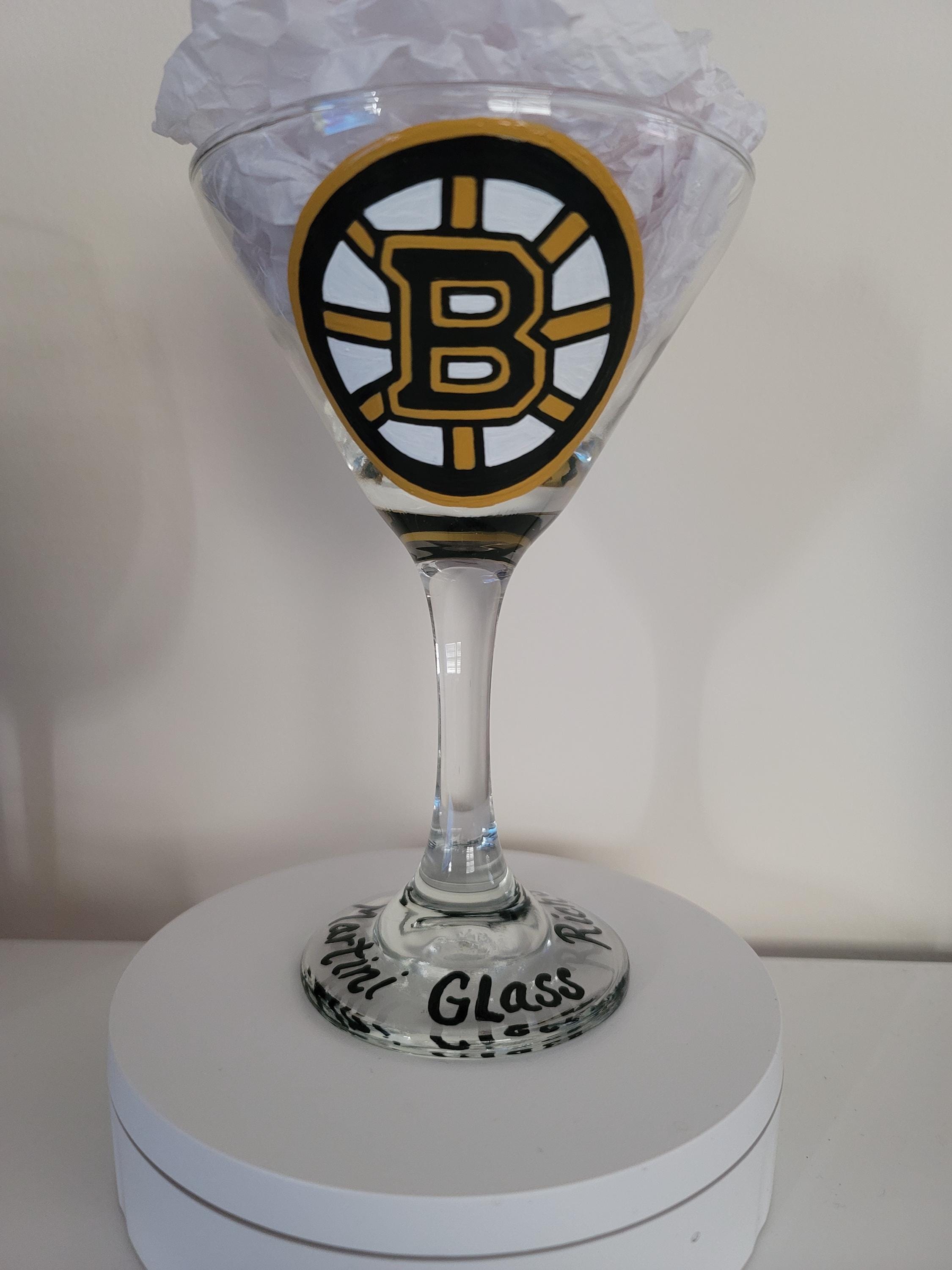 Hand Painted Boston Bruins Martini Glass