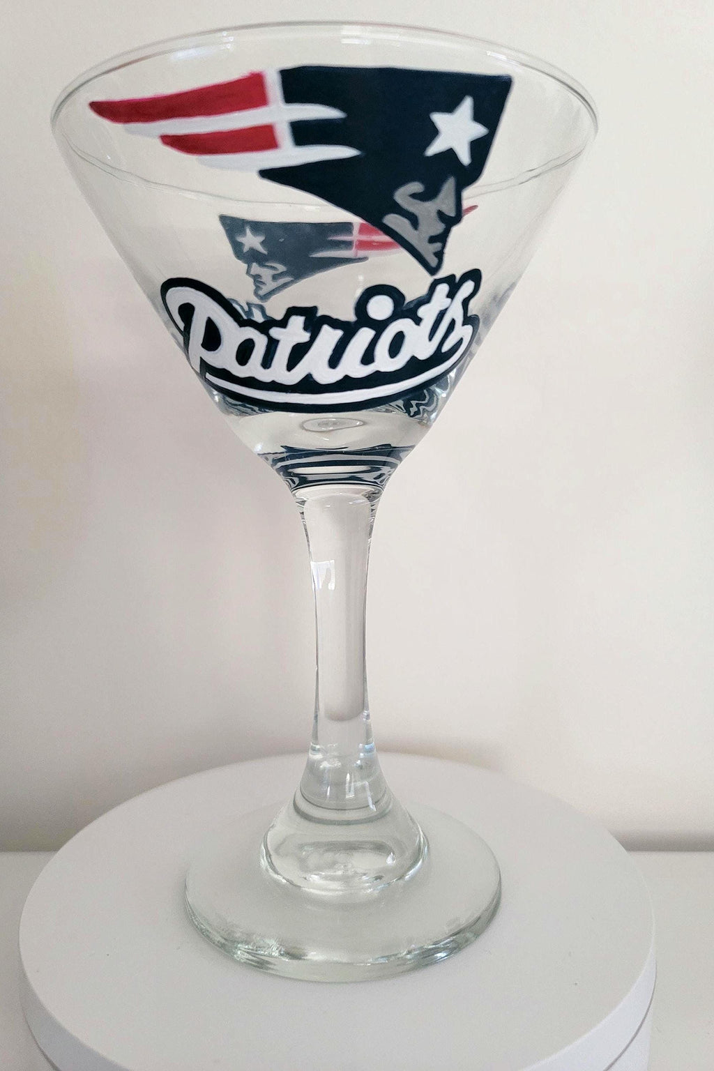 Hand Painted Patriots Martini Glass, Football Gift