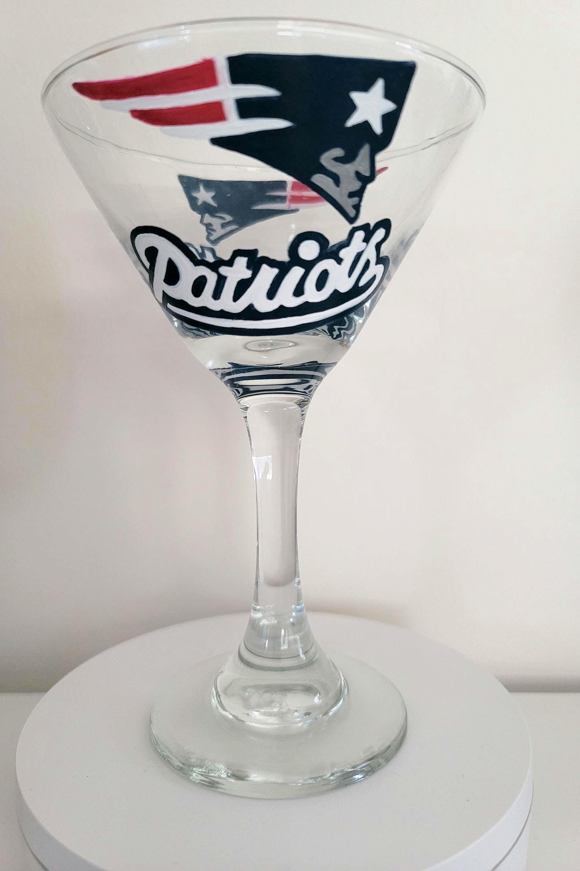 Hand Painted Patriots Martini Glass, Football Gift