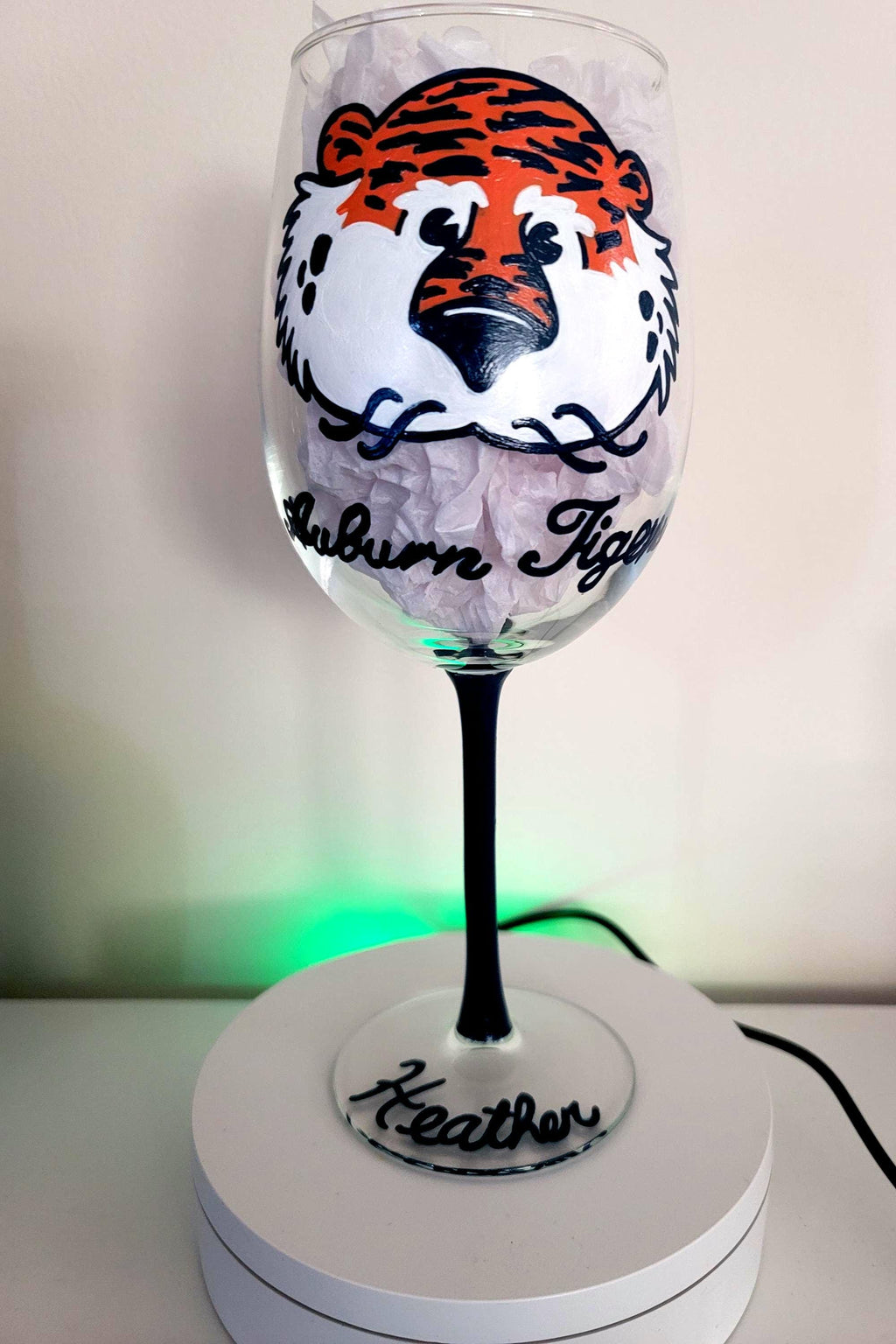 Hand Painted Aubie Wine Glass, College Graduation Gift