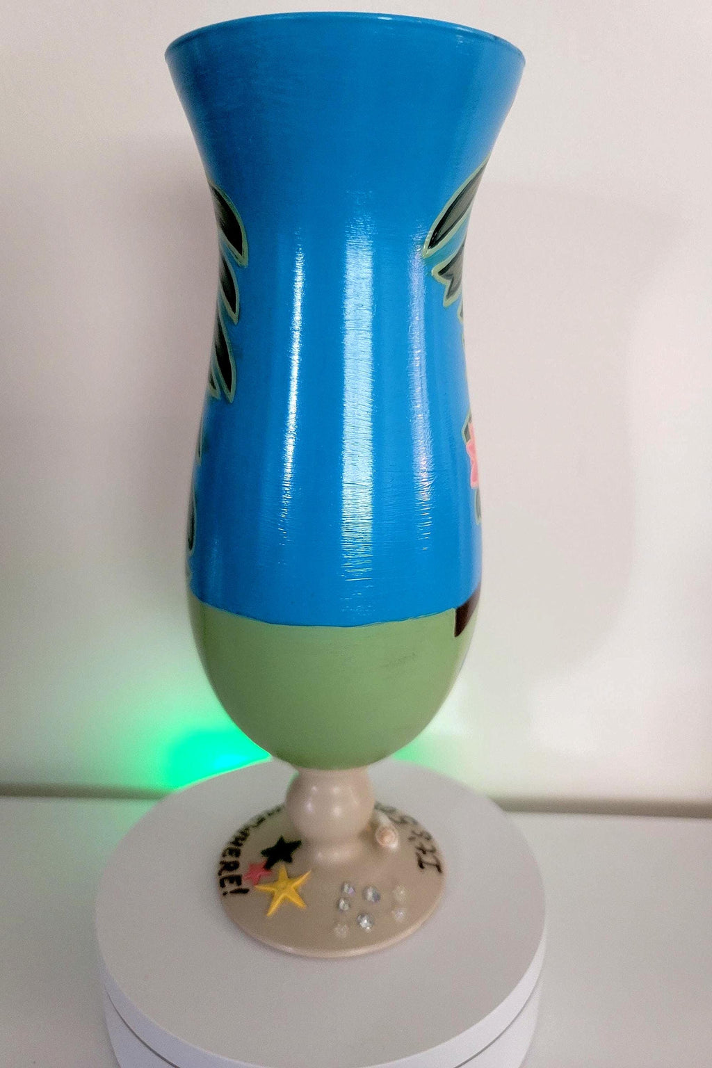 Hand Painted Tropical Parrot Hurricane Glass, Seashell Accent