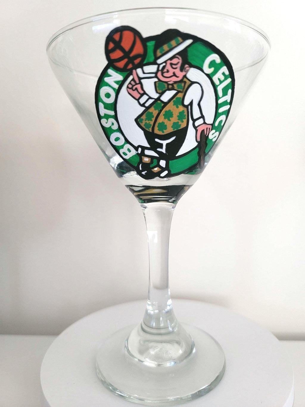 Hand Painted Boston Celtics Martini Glass, NBA Barware