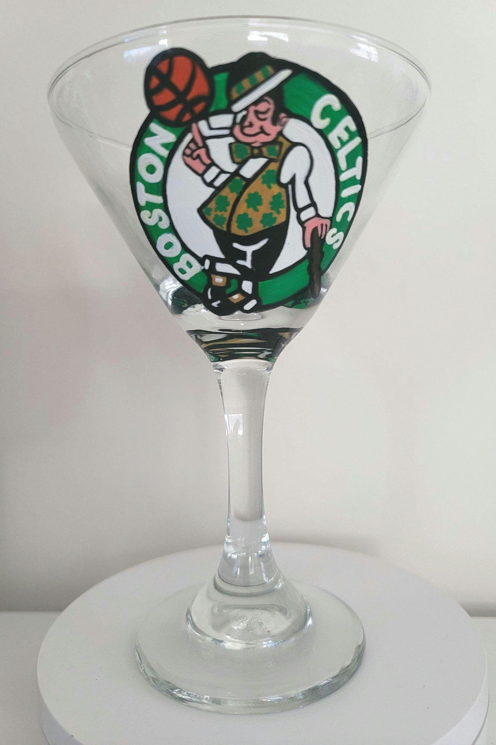 Hand Painted Boston Celtics Martini Glass, NBA Barware