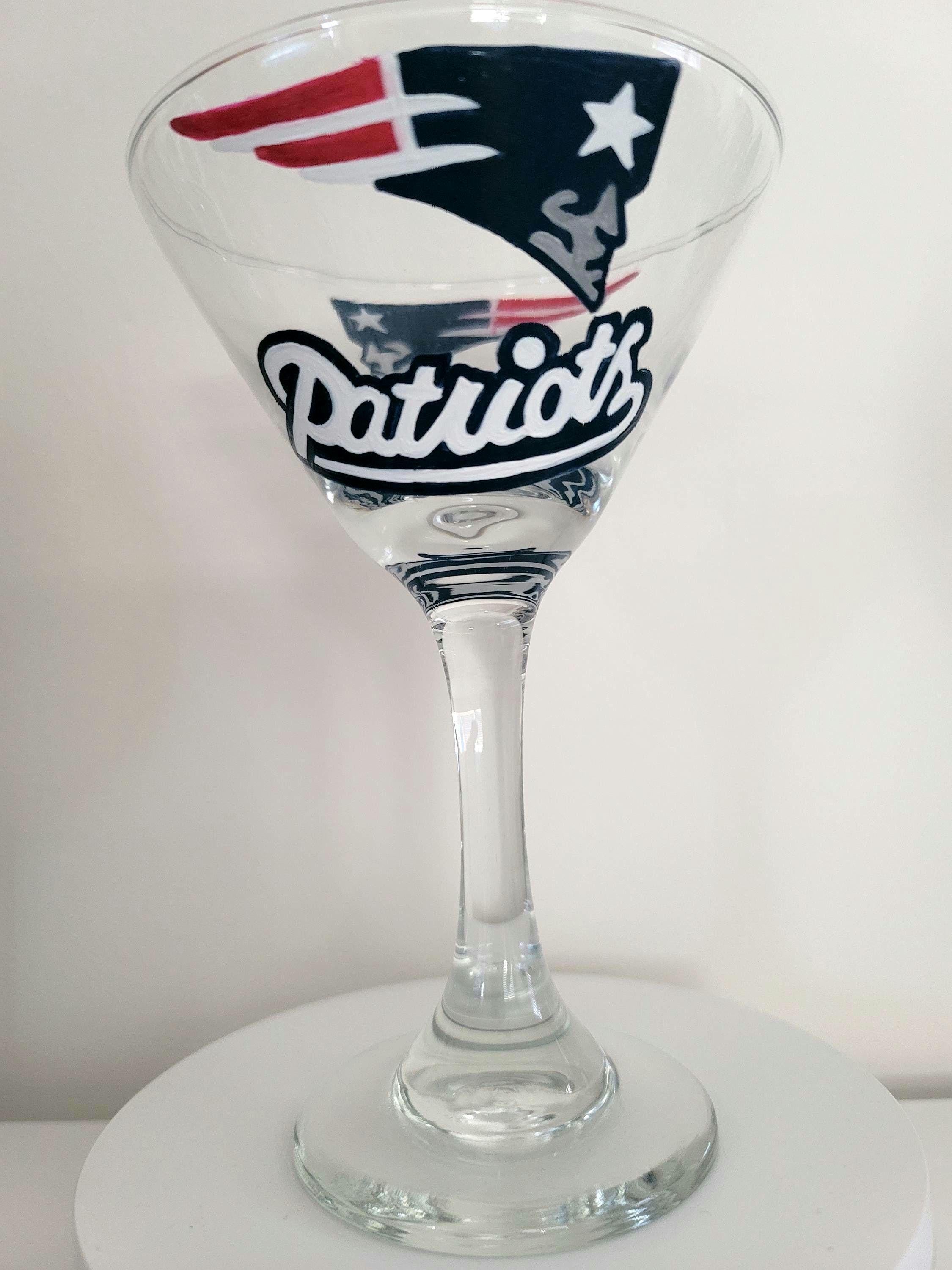 Hand Painted Patriots Martini Glass, Football Gift