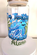 Hand Painted Sea Turtle Glass with Bamboo Lid & Straw