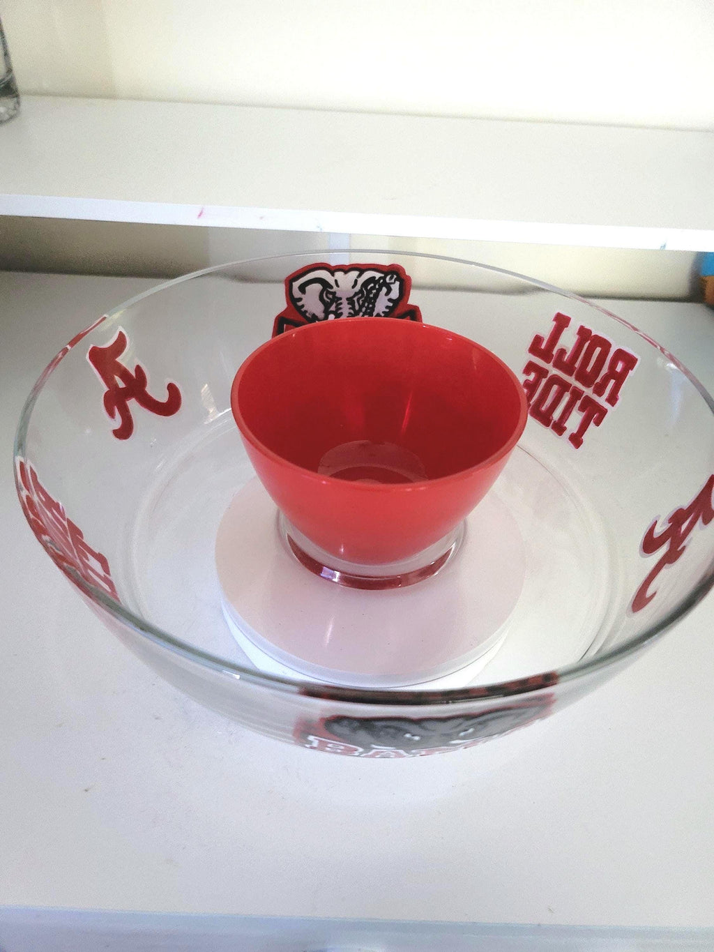Hand Painted Alabama Crimson Tide Chip and Dip Bowl