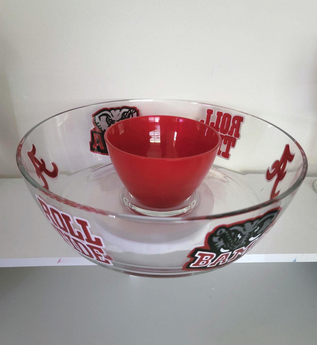 Hand Painted Alabama Crimson Tide Chip and Dip Bowl