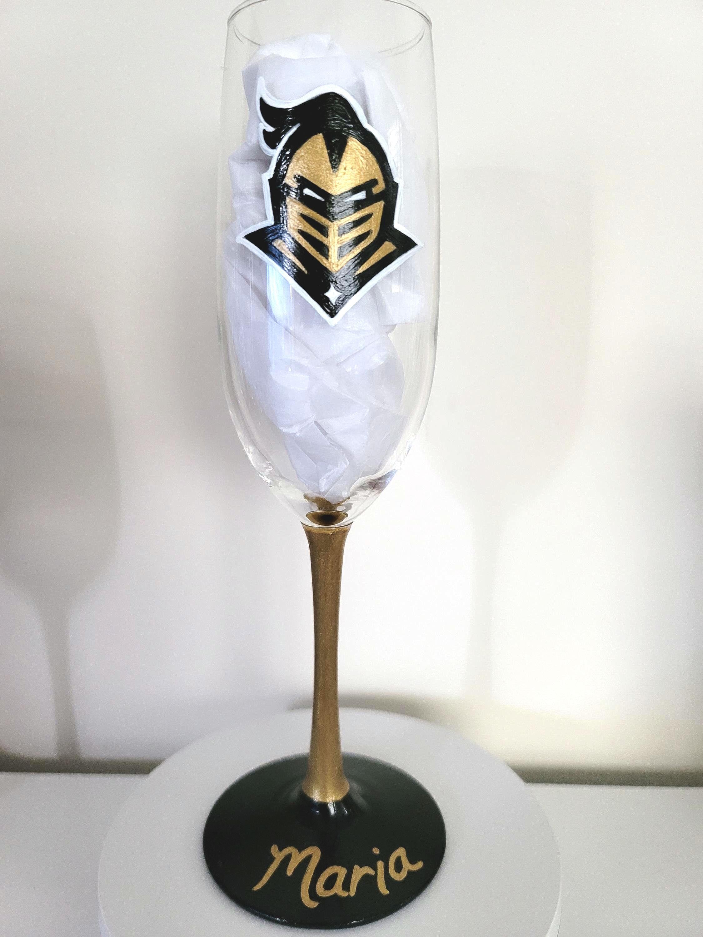 Hand Painted UCF Knights Champagne Flute, College Football Gift