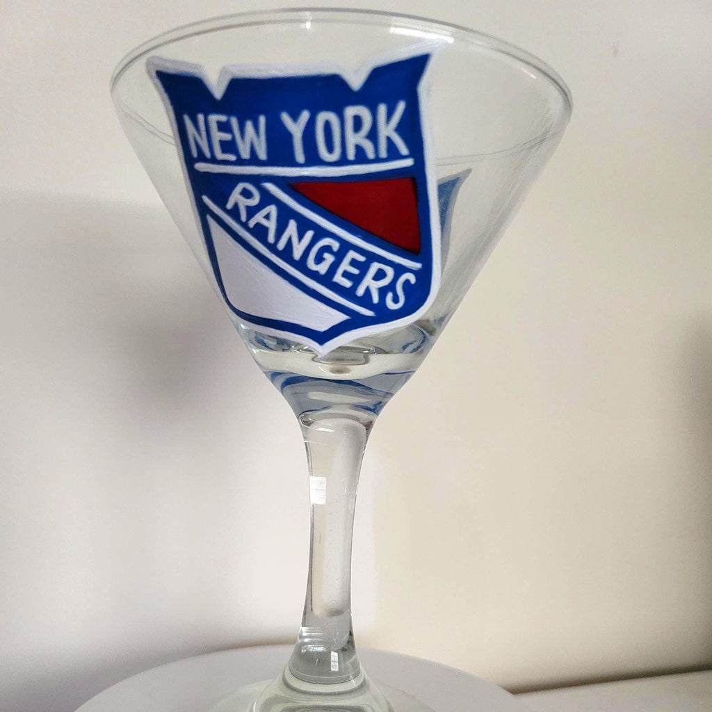 Hand Painted New York Rangers Martini Glass: Hockey Fan Gift