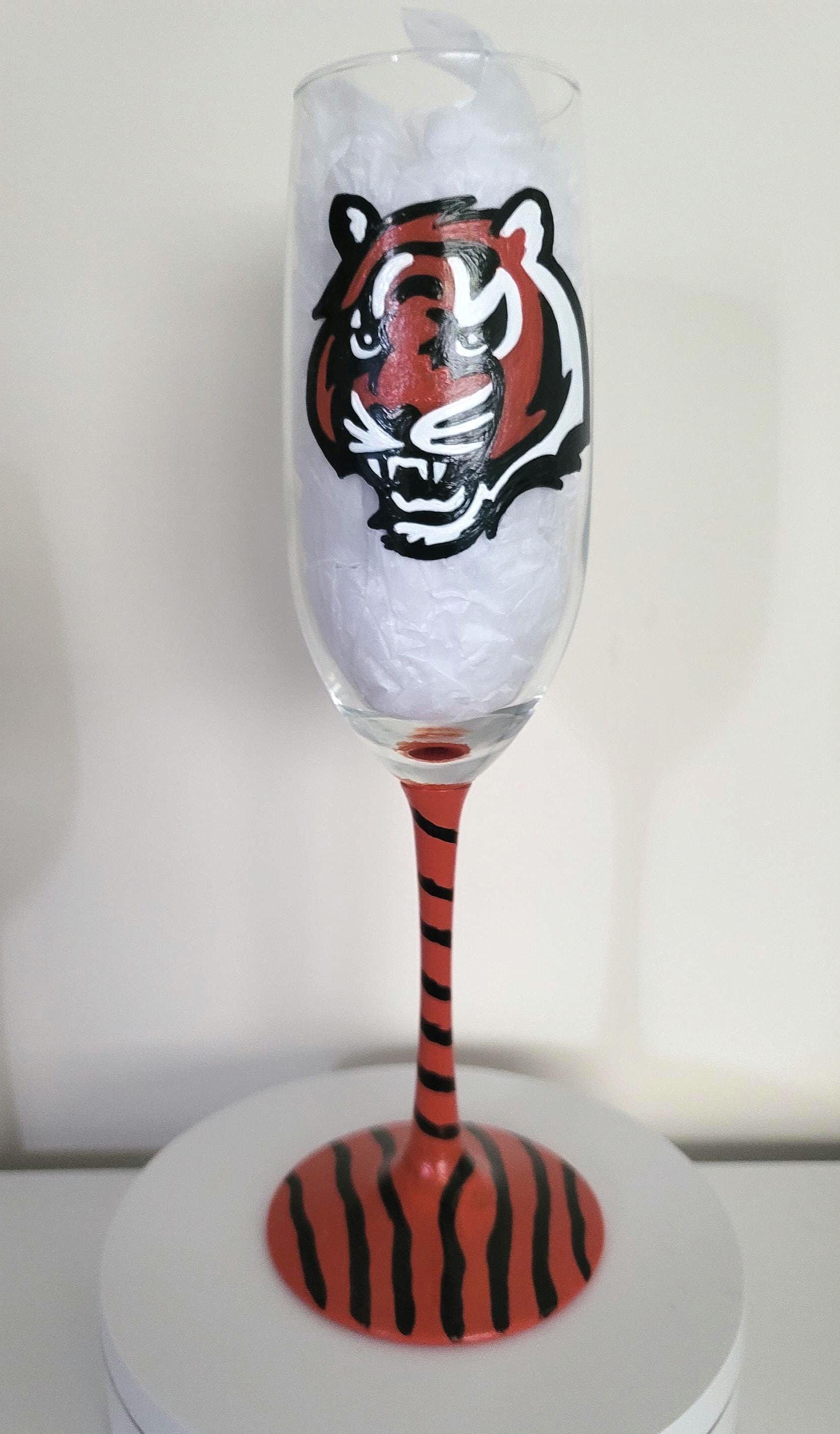 Hand Painted Cincinnati Bengals Champagne Glass, Football Gift