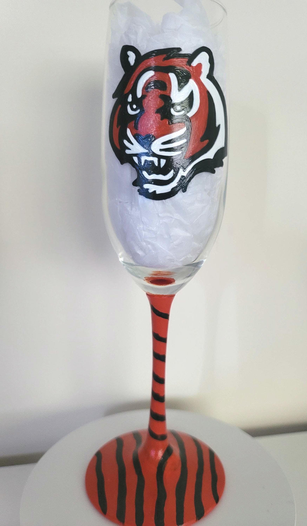 Hand Painted Cincinnati Bengals Champagne Glass, Football Gift