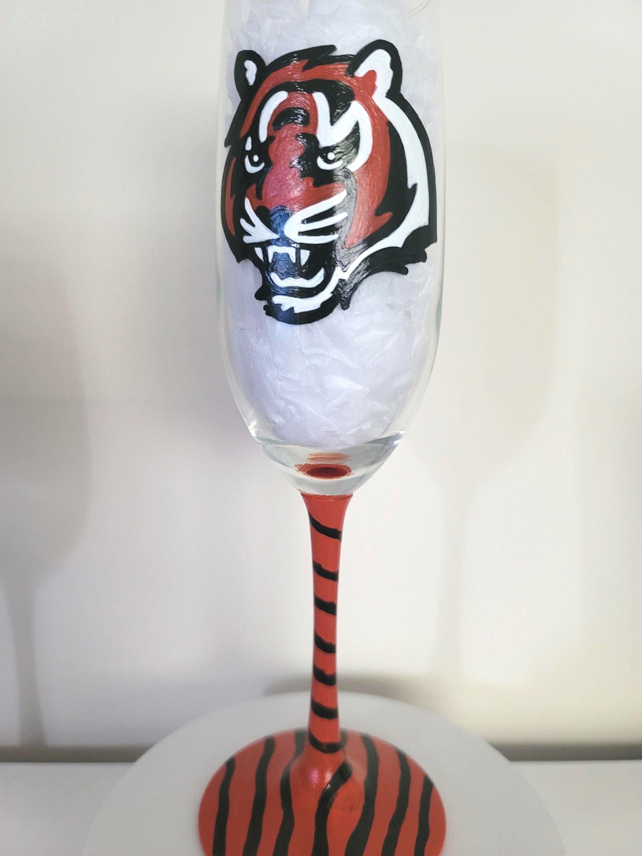 Hand Painted Cincinnati Bengals Champagne Glass, Football Gift