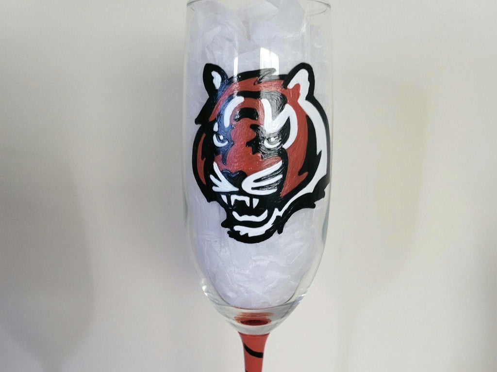 Hand Painted Cincinnati Bengals Champagne Glass, Football Gift