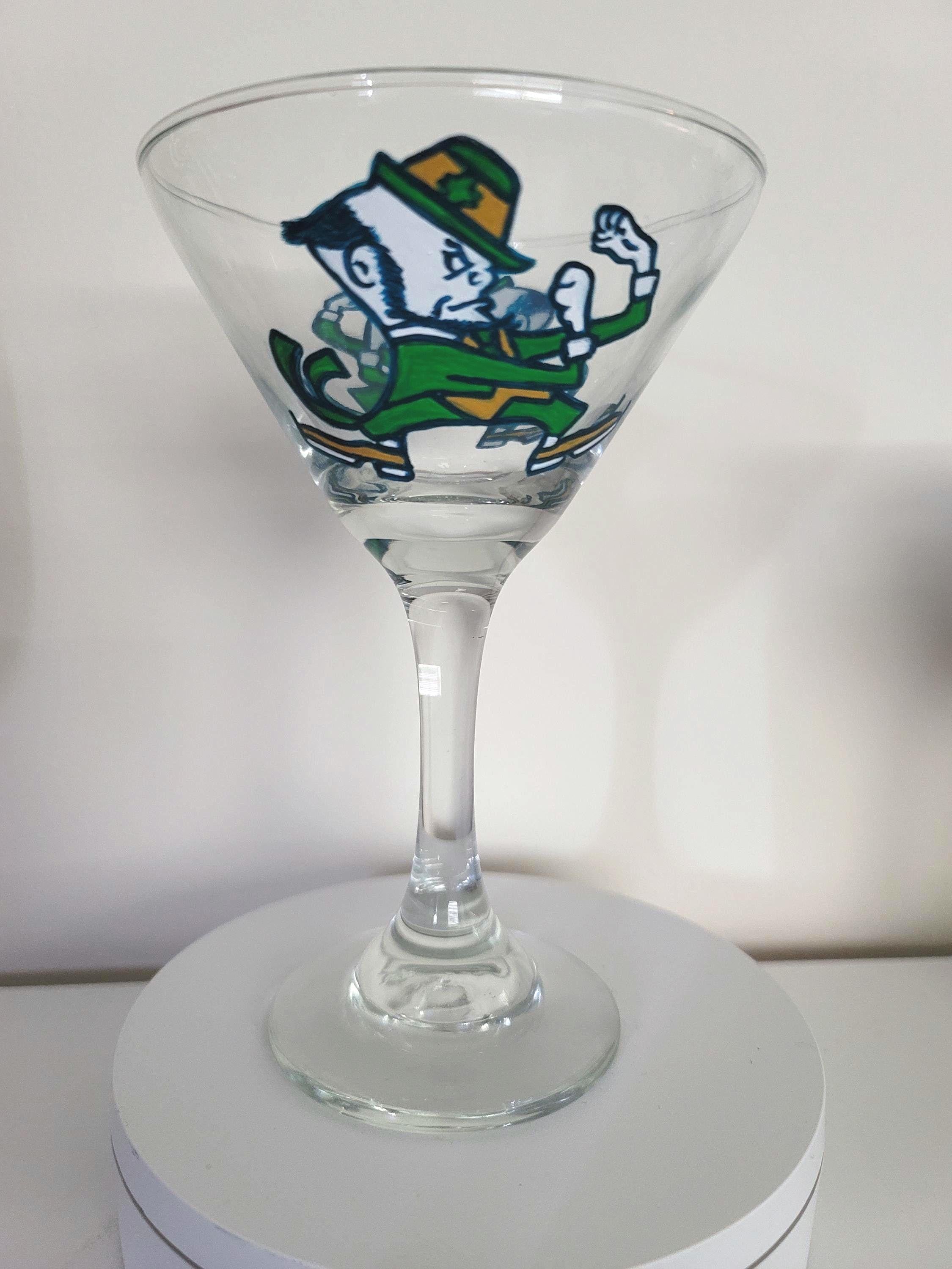 Hand Painted Notre Dame Martini Glass, Fighting Irish Gift