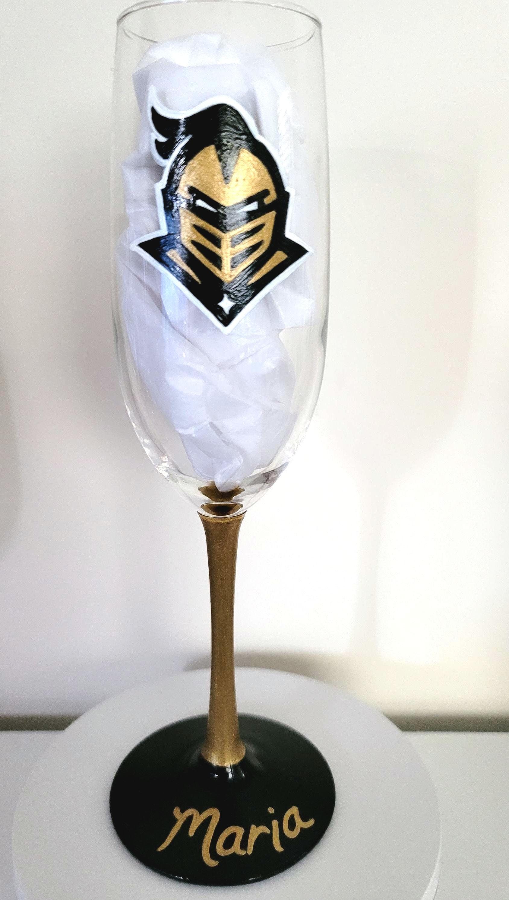 Hand Painted UCF Knights Champagne Flute, College Football Gift