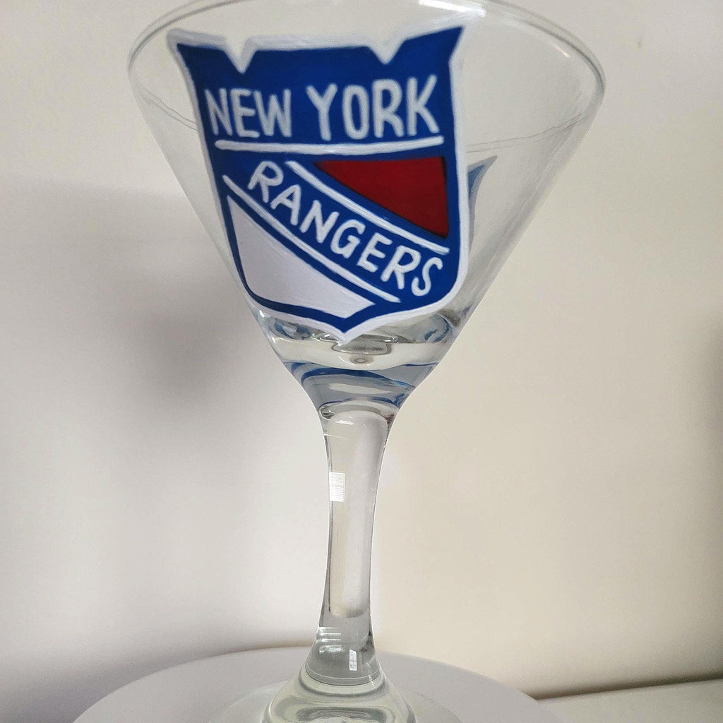 Hand Painted New York Rangers Martini Glass: Hockey Fan Gift