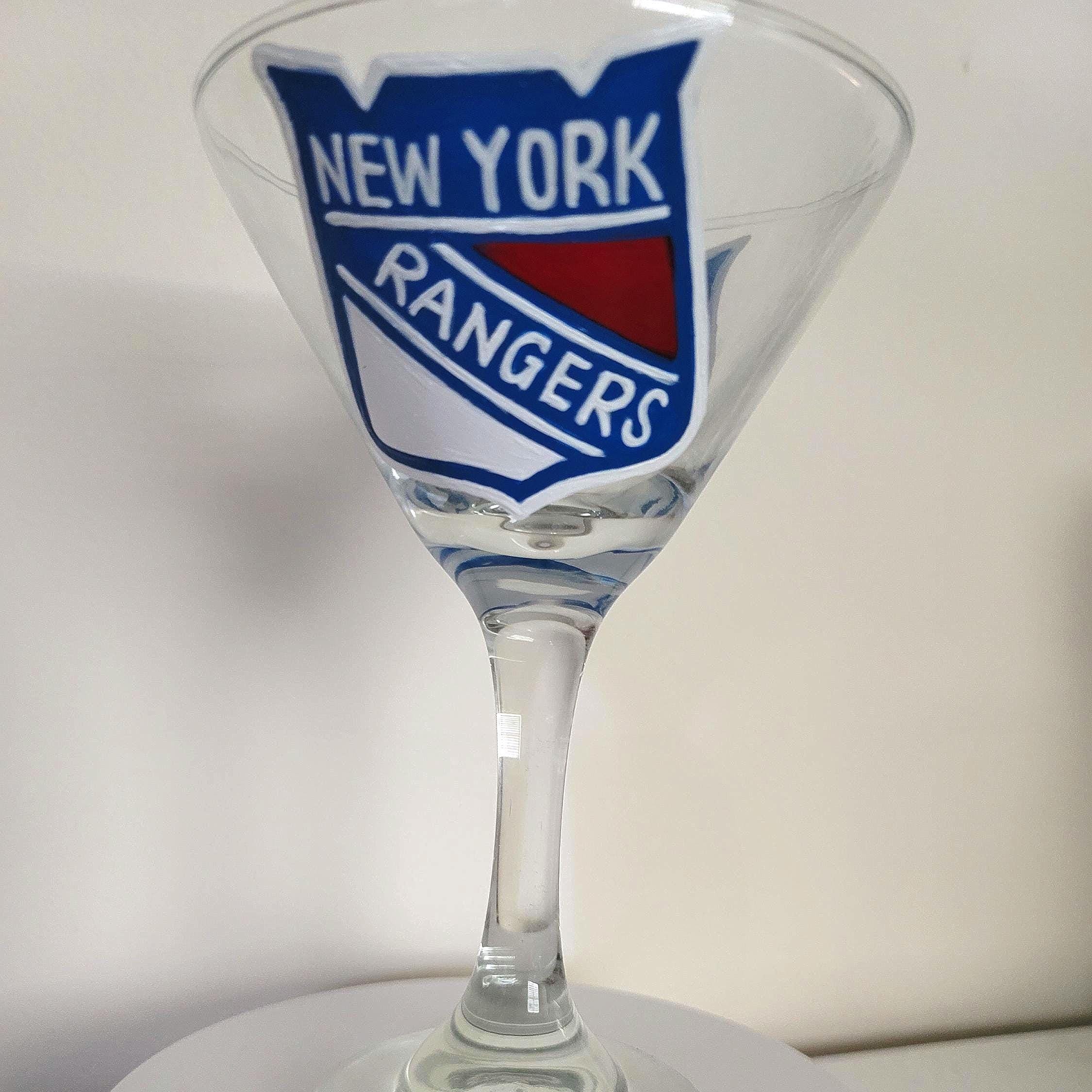 Hand Painted New York Rangers Martini Glass: Hockey Fan Gift