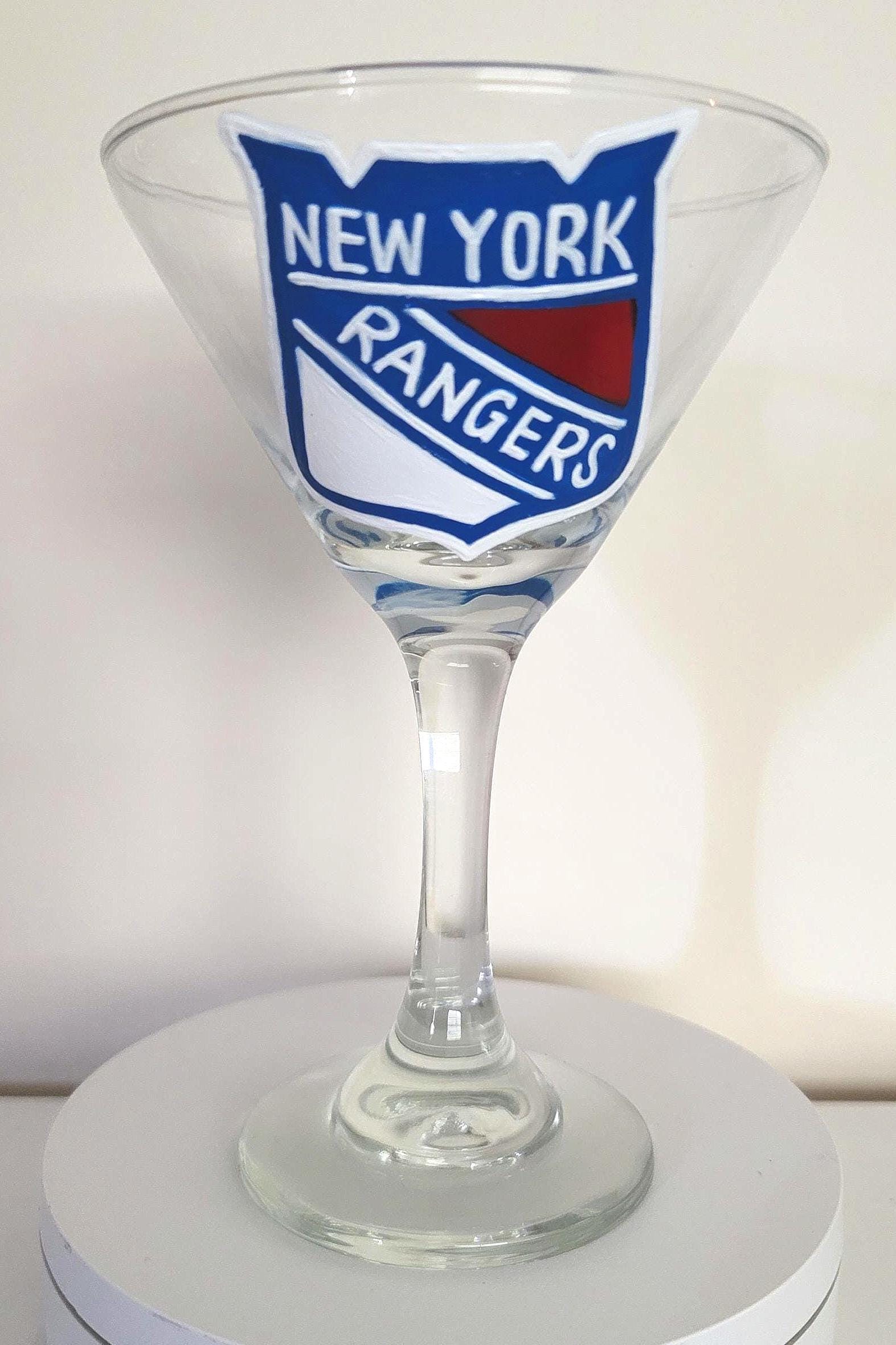 Hand Painted New York Rangers Martini Glass: Hockey Fan Gift