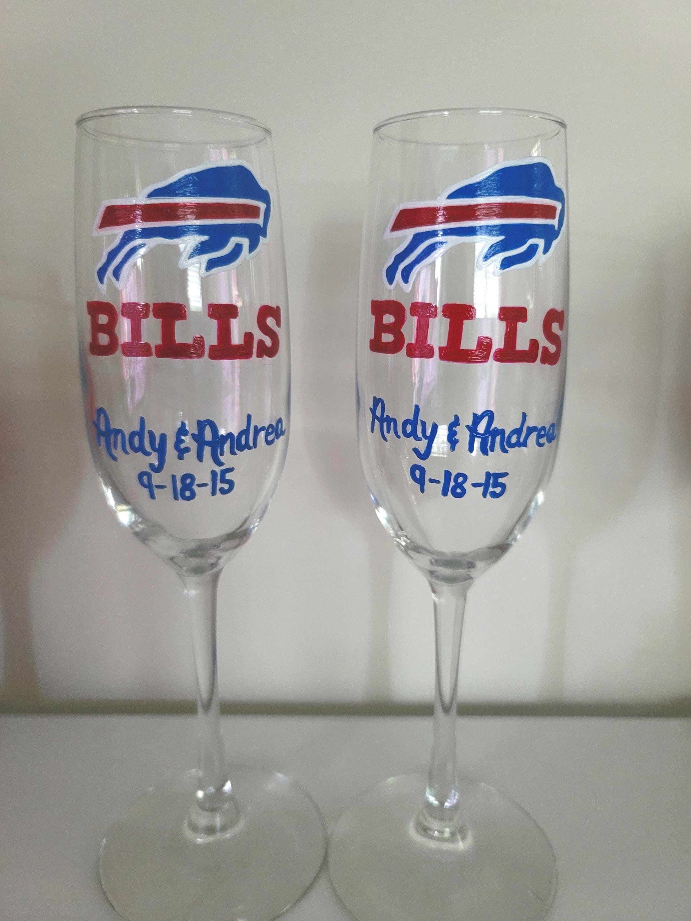 Hand Painted Buffalo Bills Champagne Glass, Wedding Gift