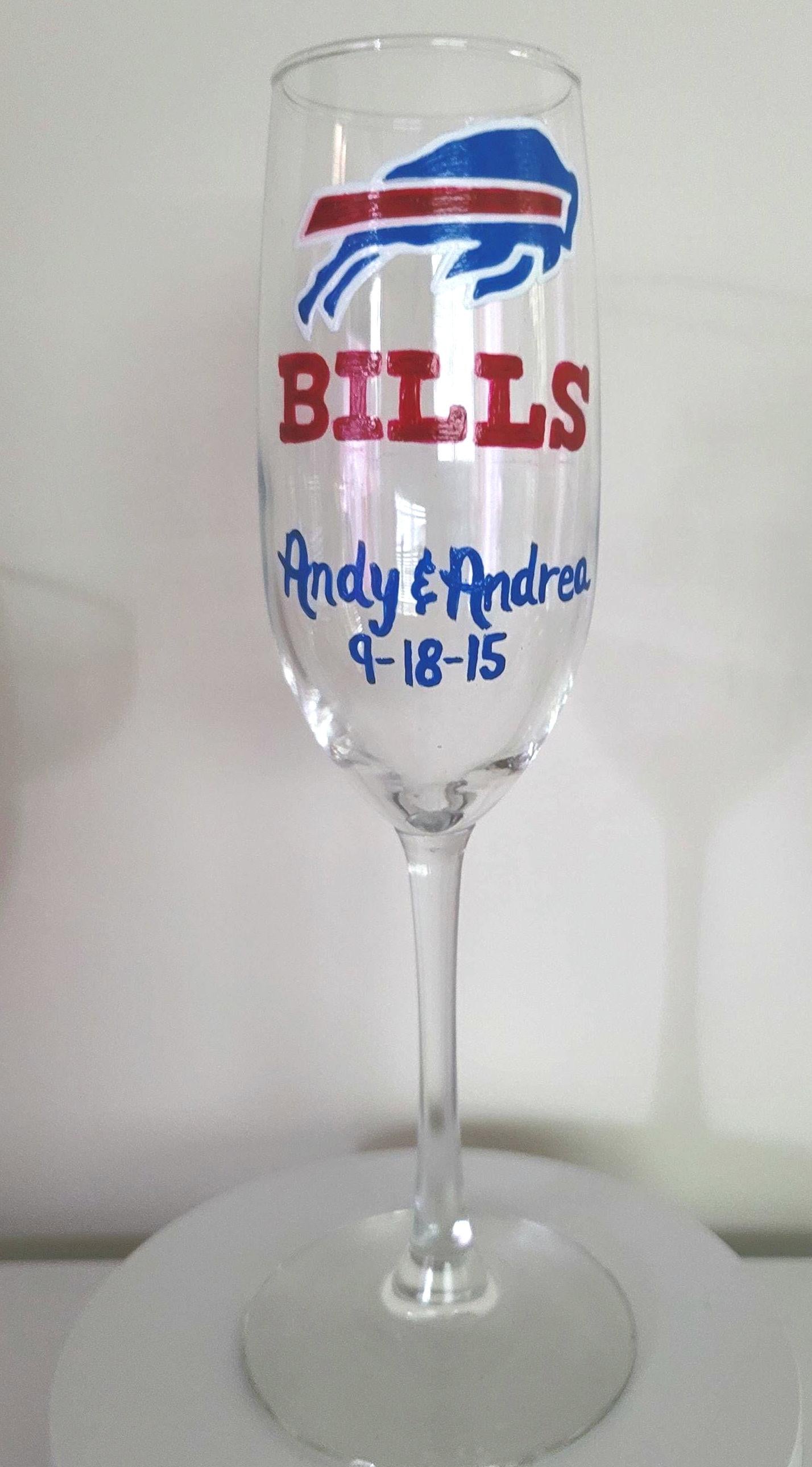 Hand Painted Buffalo Bills Champagne Glass, Wedding Gift
