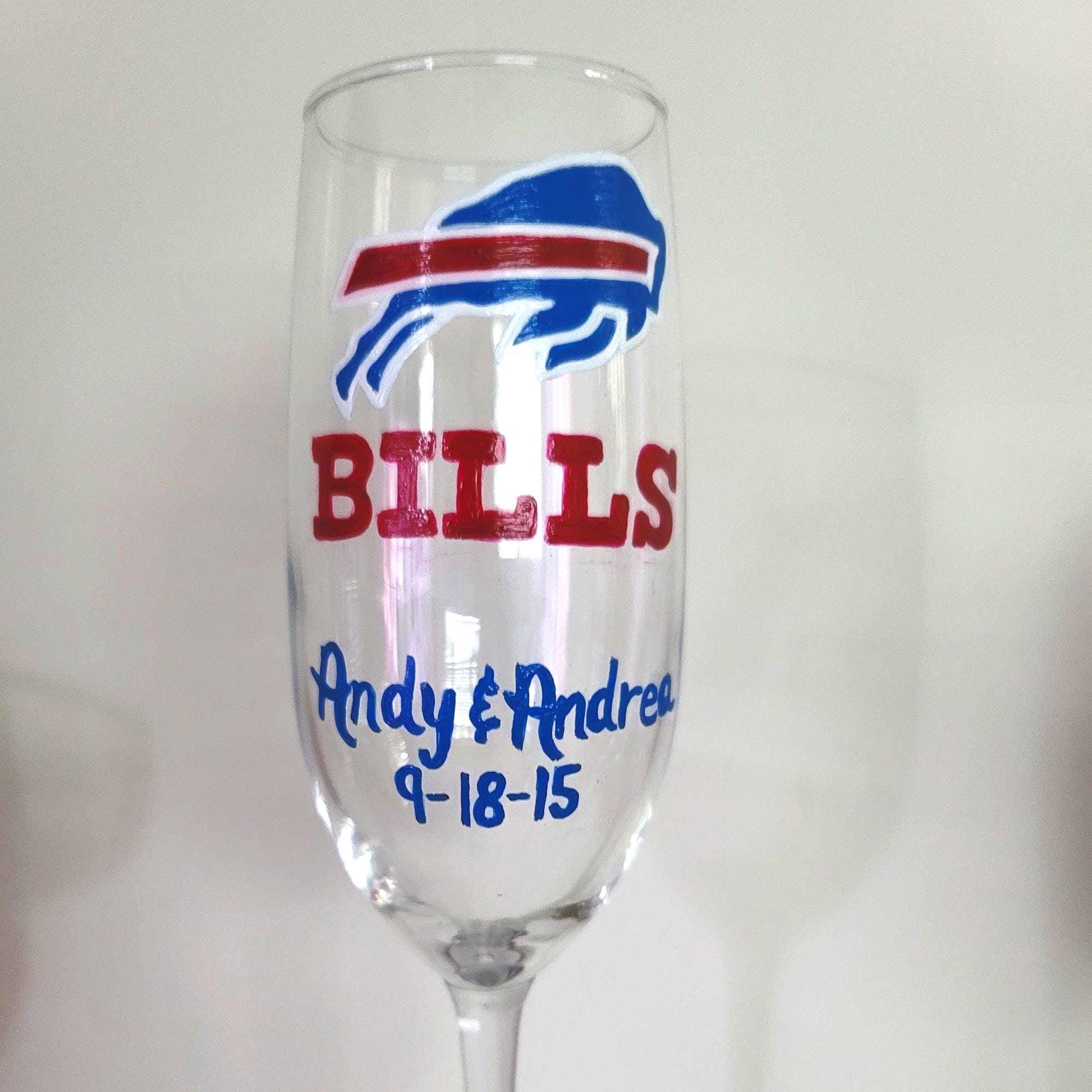 Hand Painted Buffalo Bills Champagne Glass, Wedding Gift