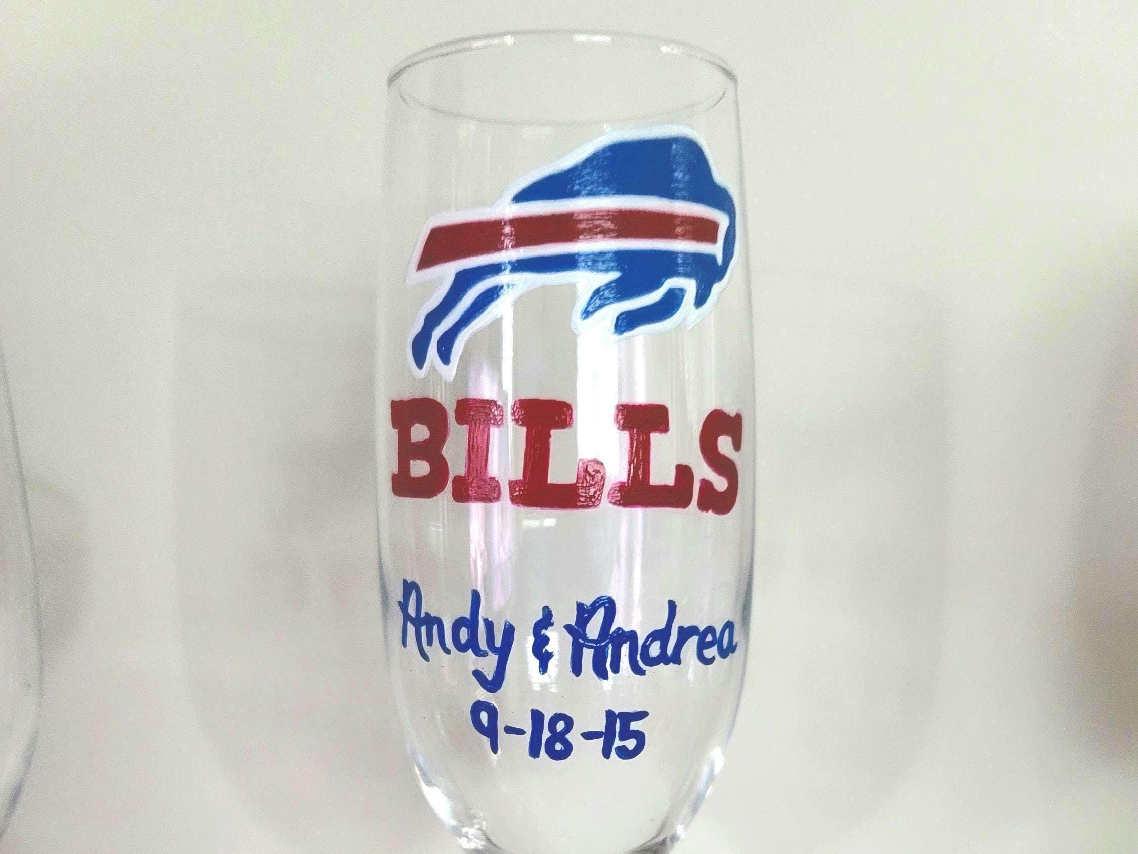 Hand Painted Buffalo Bills Champagne Glass, Wedding Gift