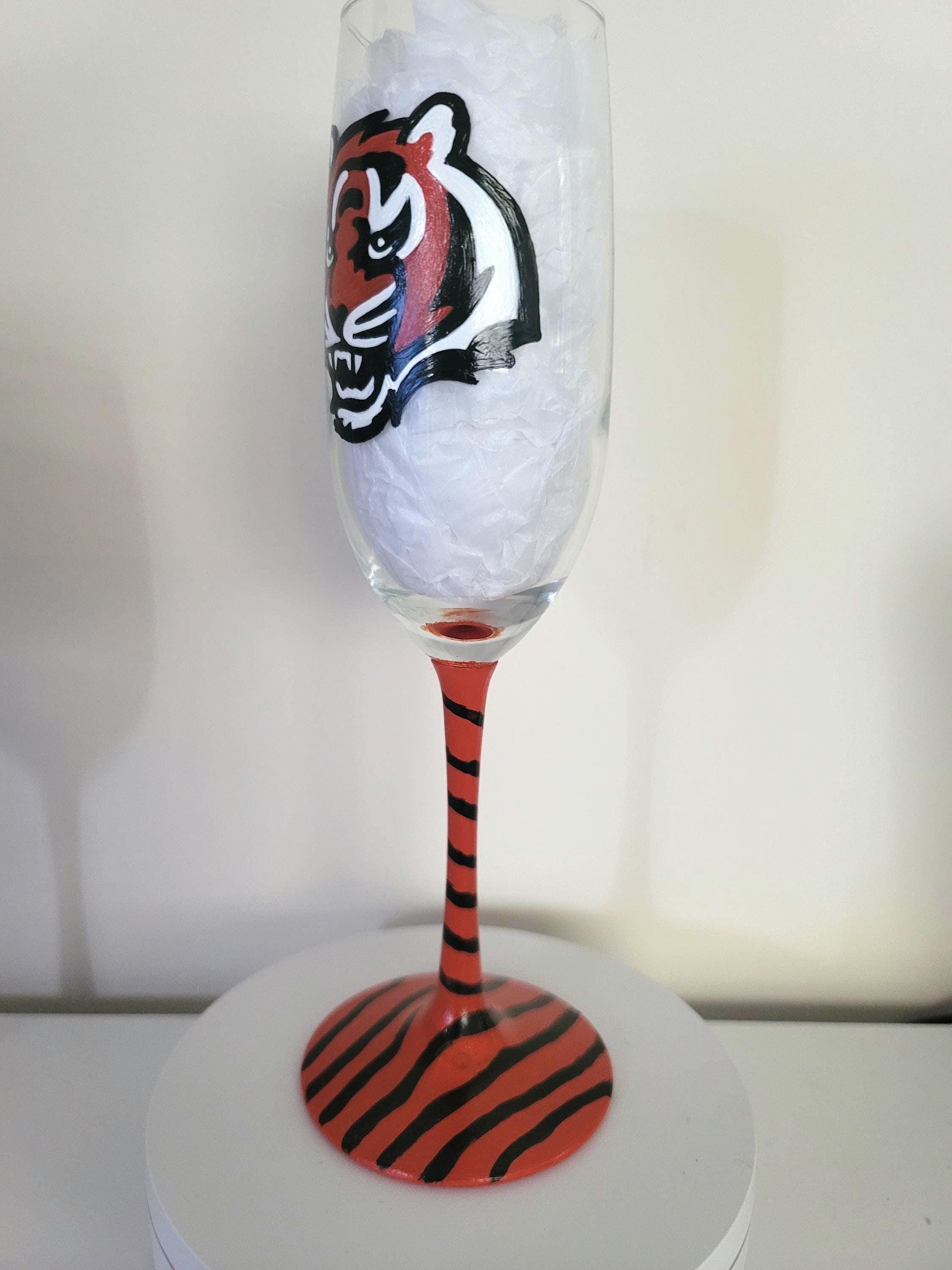 Hand Painted Cincinnati Bengals Champagne Glass, Football Gift