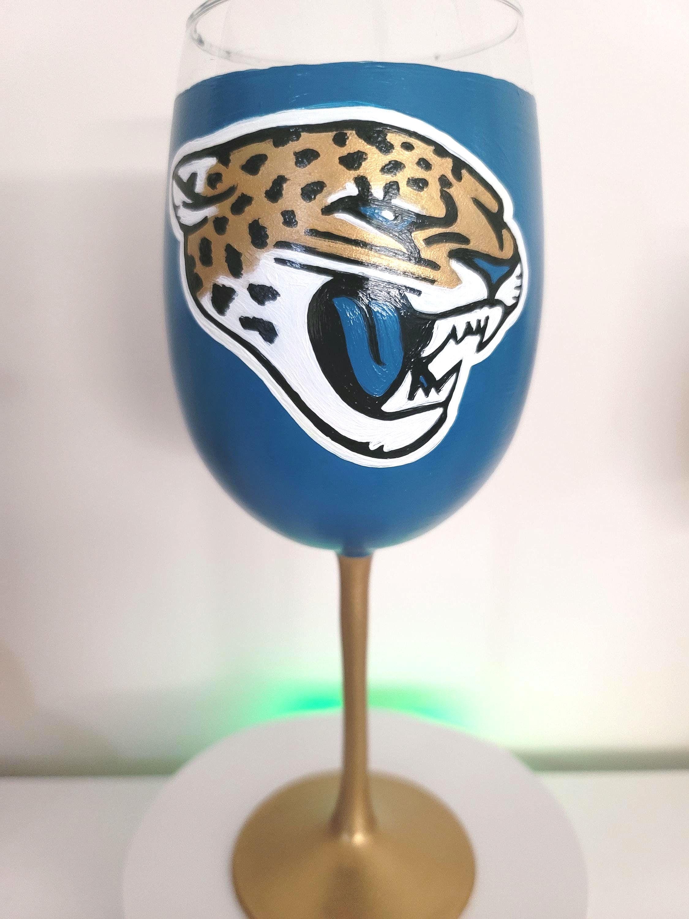 Hand Painted Jacksonville Jaguars Wine Glass, 18 oz