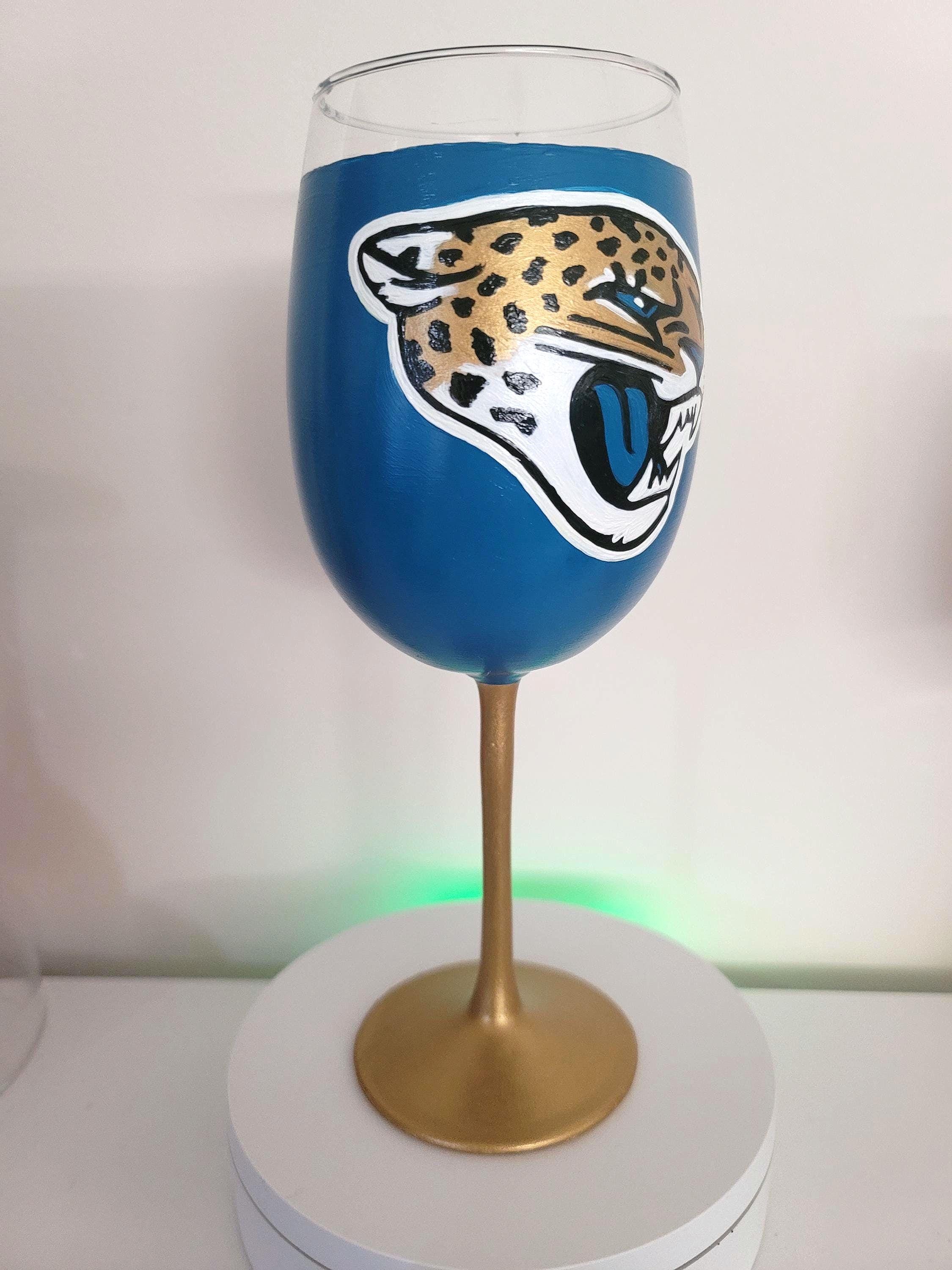 Hand Painted Jacksonville Jaguars Wine Glass, 18 oz