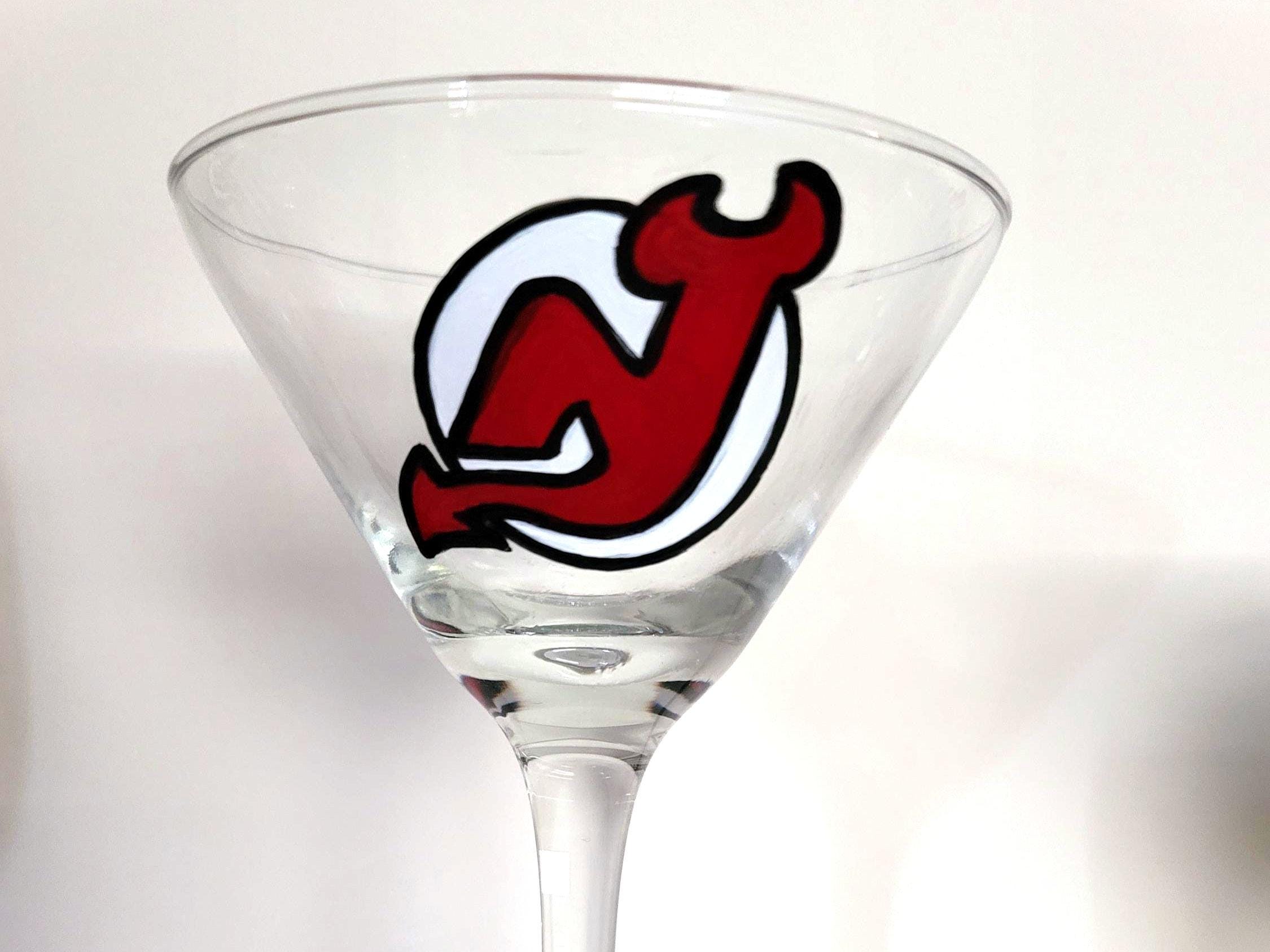 Hand Painted New Jersey Devils Martini Glass: Hockey Fan Gift