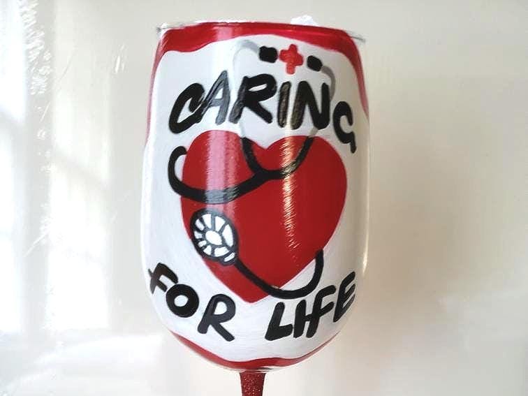 Hand Painted Nurse Wine Glass: Stethoscope Design, Caring for Life
