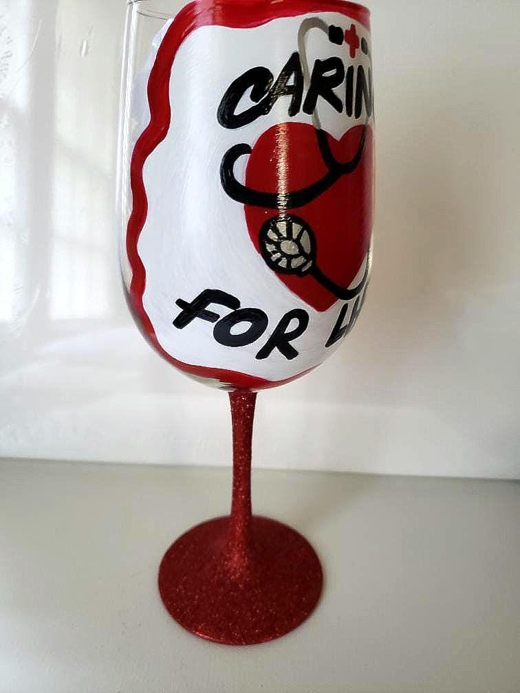 Hand Painted Nurse Wine Glass: Stethoscope Design, Caring for Life