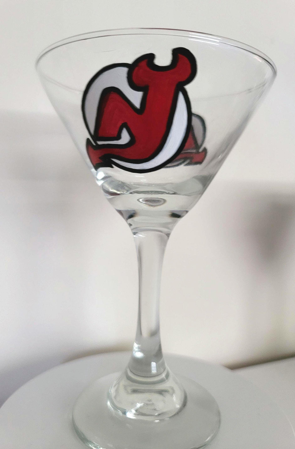 Hand Painted New Jersey Devils Martini Glass: Hockey Fan Gift